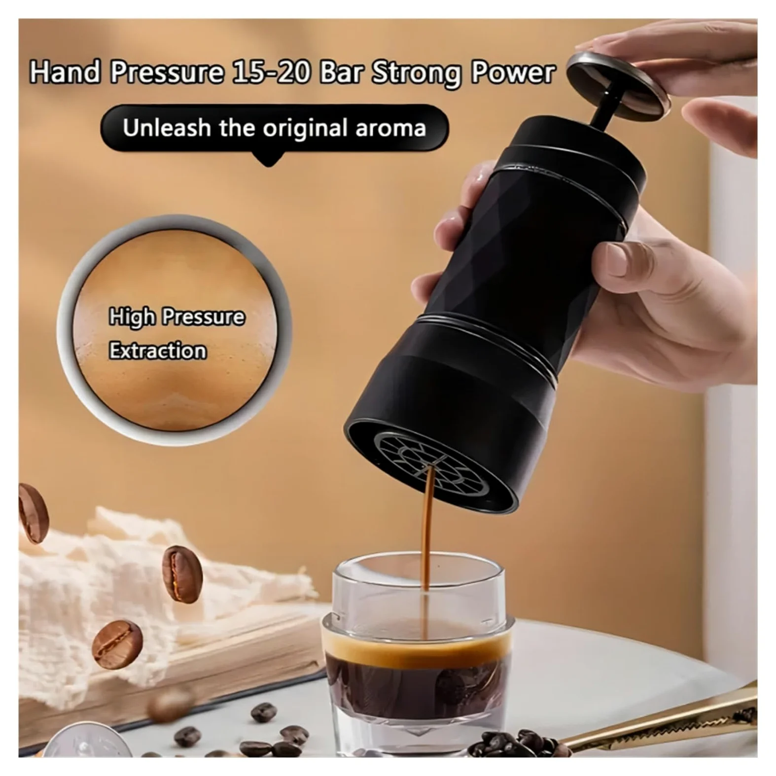 Cafetera portátil, Cafetera espresso portátil, mini cafetera que utiliza cápsulas y café molido, práctica cafetera espresso for viajes, campamentos y exteriores ,para vehículos recreativos, senderismo