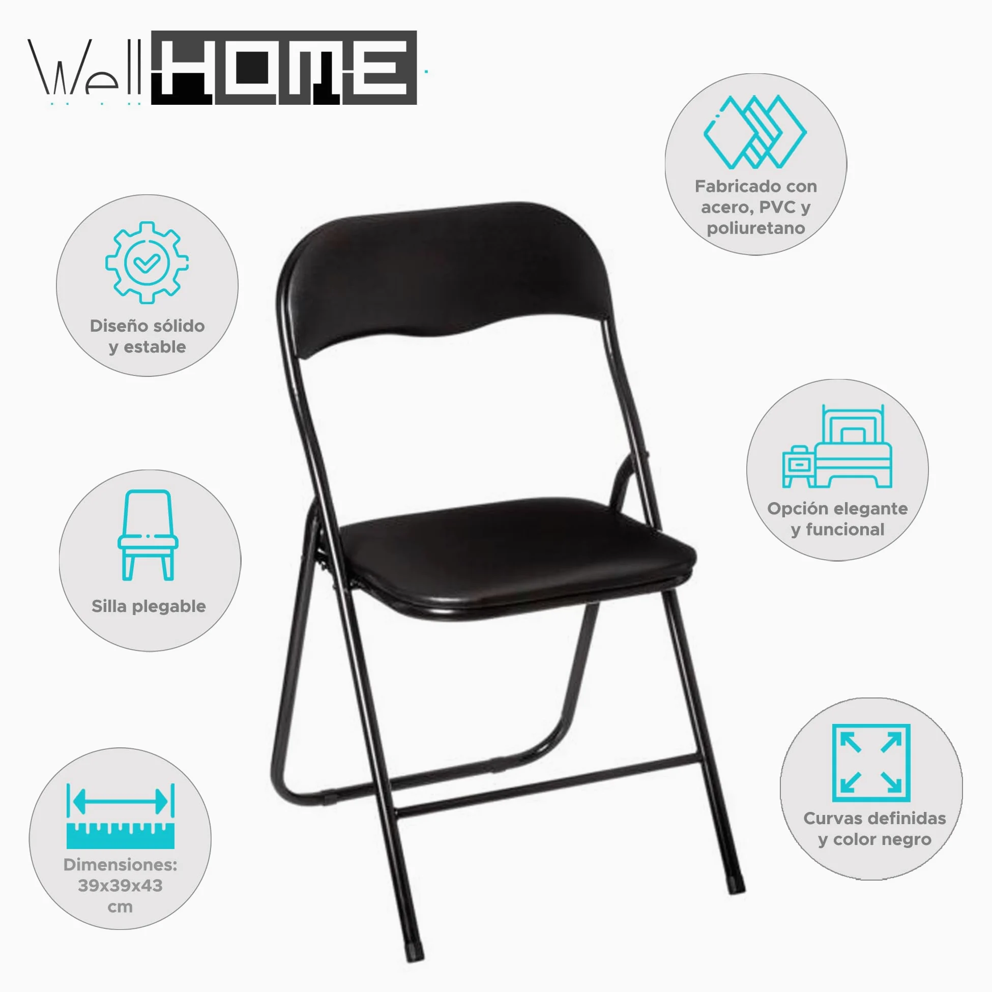 Well Home - Silla Plegable Negra - Básica