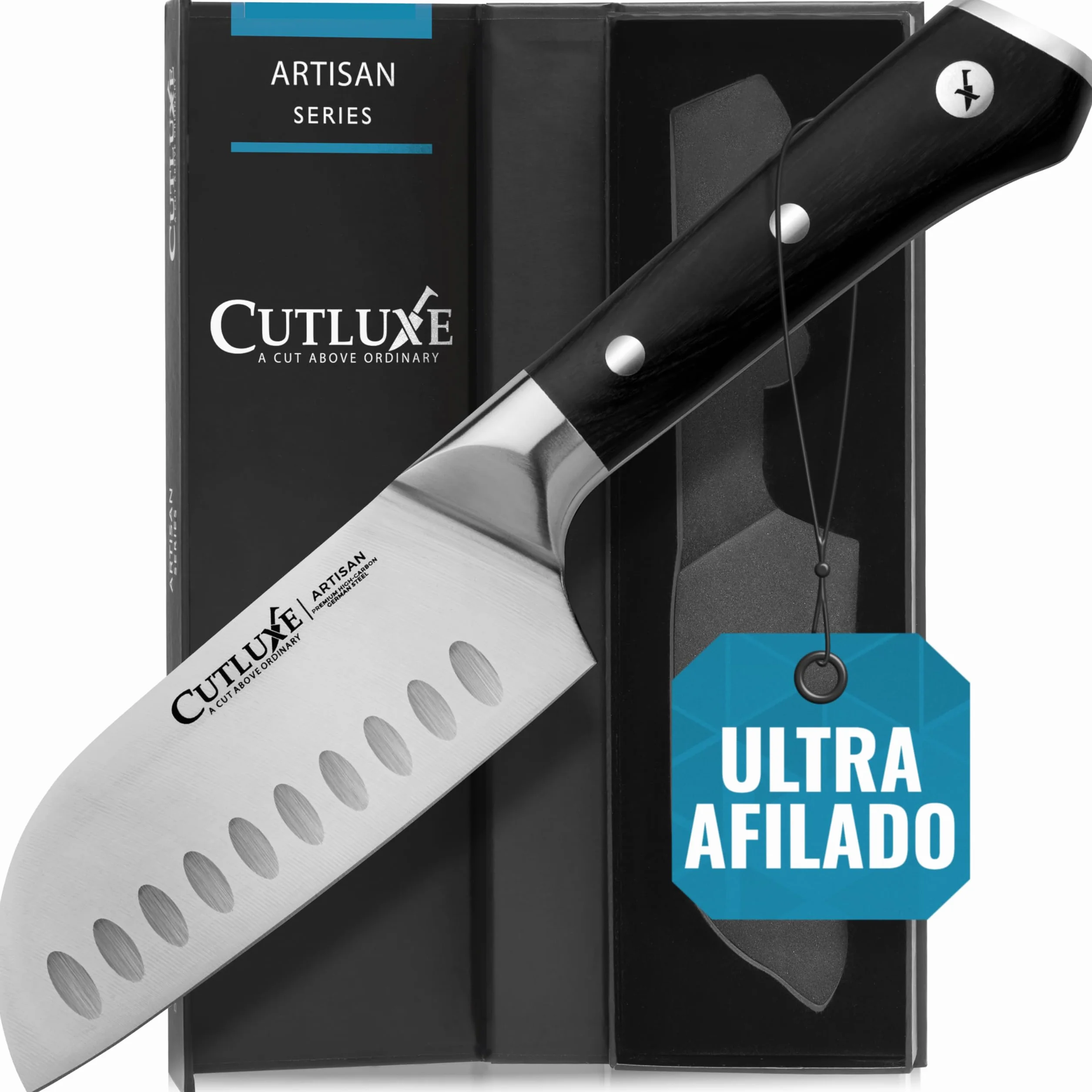 Cutluxe Cuchillo Santoku – 13 cm Cuchillo Cocina Profesional Multipropósito – Acero alemán forjado de alto carbono – Filo afilado como navaja – Mango ergonómico – Serie Artesanal