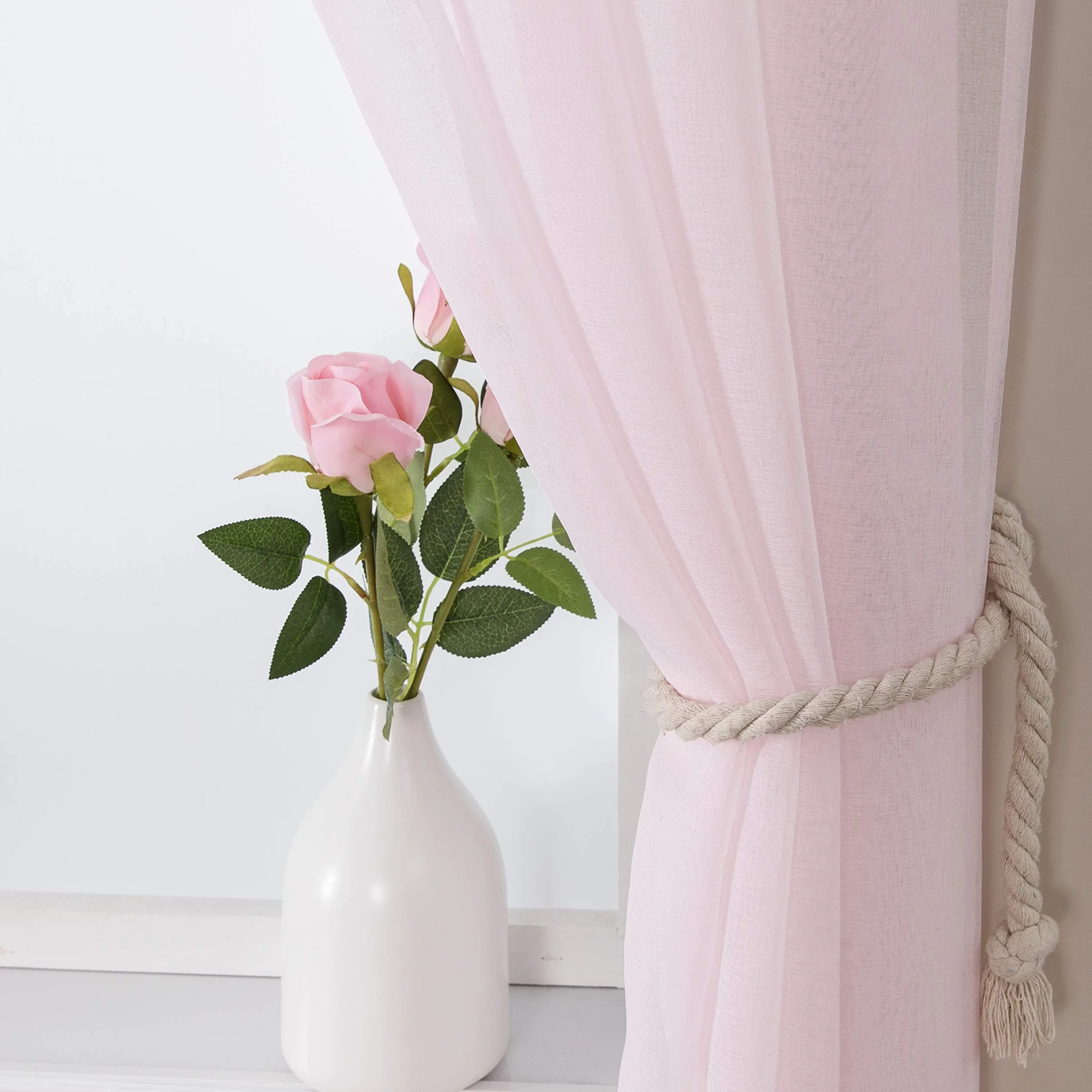 MIULEE Cortinas Translucidas de Poliéster 140x245cm Rosa 2 Unidades
