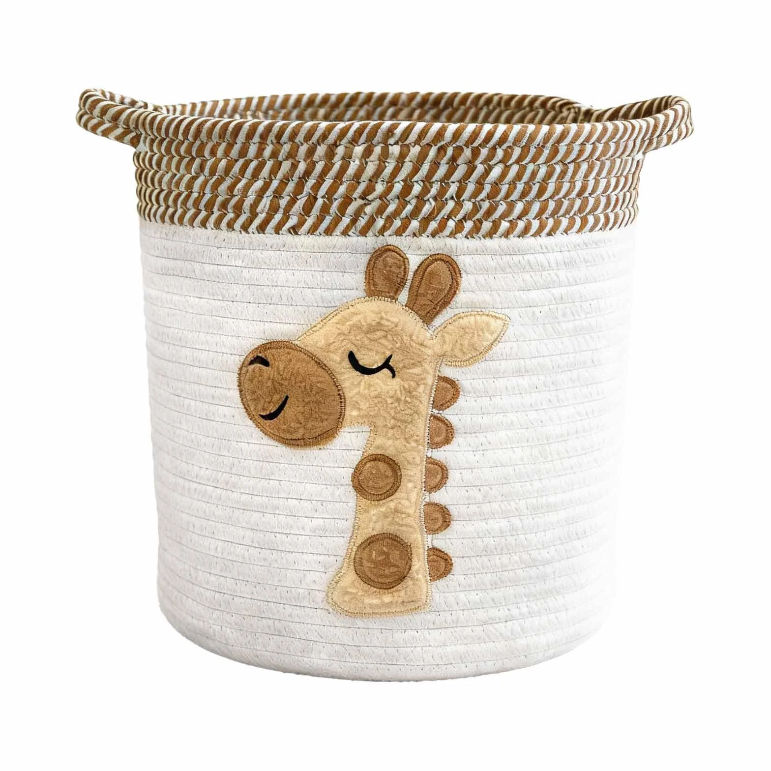 Cesta de Almacenaje en Cuerda de Algodón Motivo Jirafa, Plegable 30x30 cm, para Juguetes y Ropa