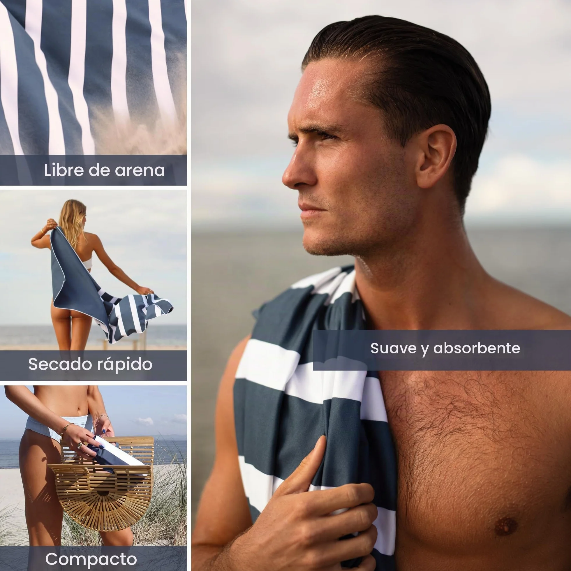 SummerSand Toalla de Playa Grande de Microfibra - De Secado Rápido y Sin Arena - Ideal como Toalla de Baño, Toalla de Viaje y Toalla de Sauna - Bolsa de Viaje Incluida – (160x80cm - Azul)