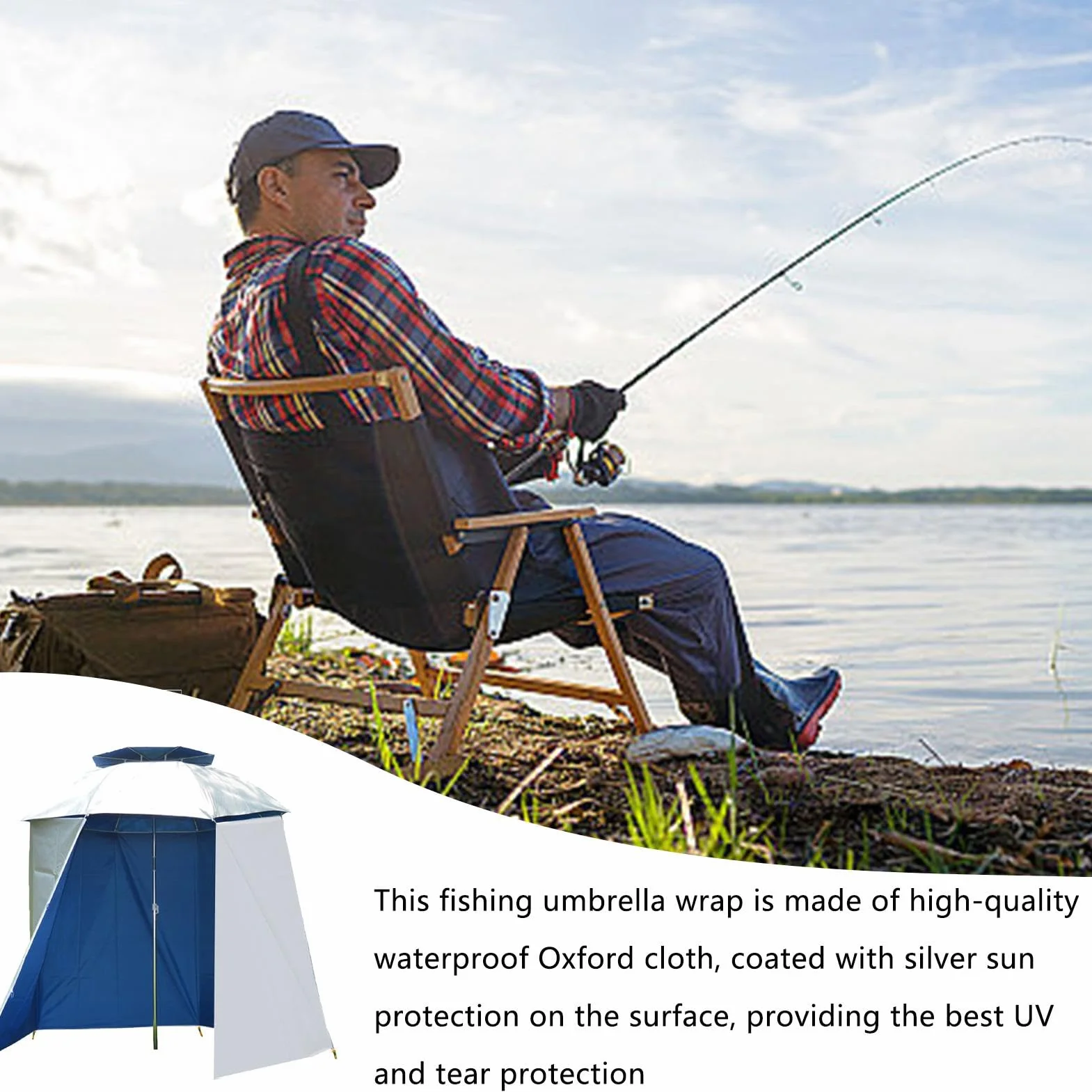 Sombrilla de pesca Brolly con protección UV, impermeable e inclinable