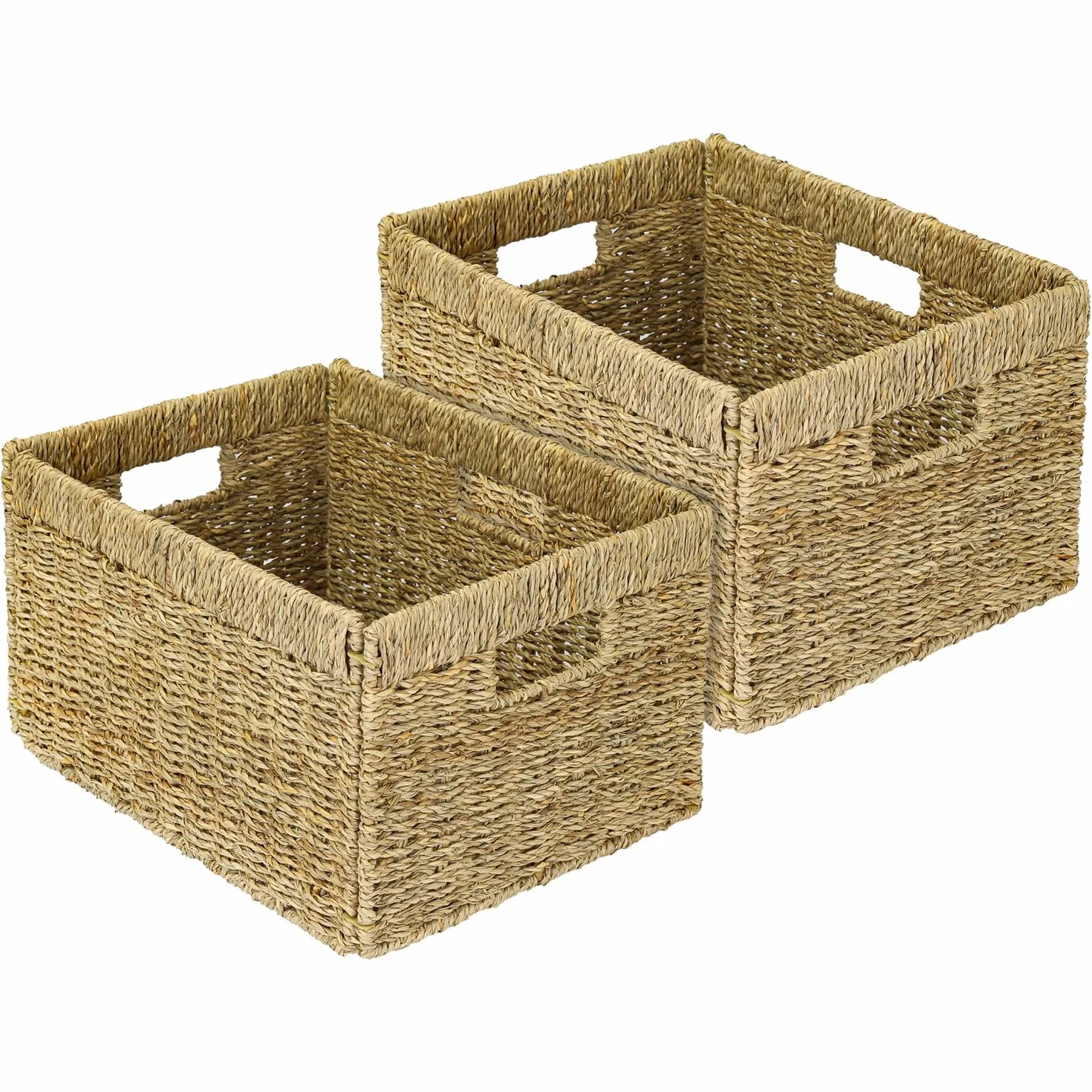 Cesta de almacenamiento compatible con estantería Billy, trenzada de hierba marina, juego de 2, 35 x 25 x 20 cm, Natural