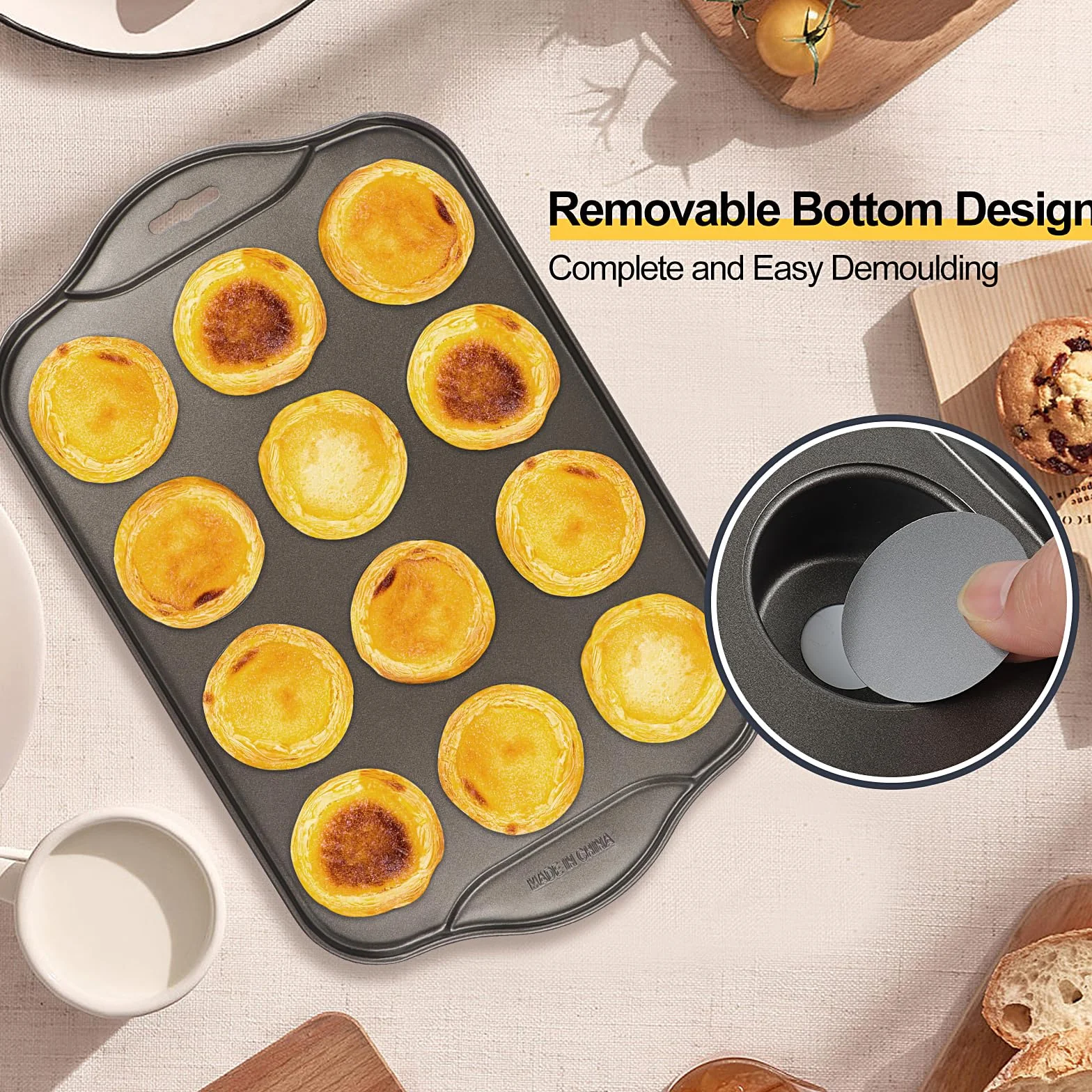 12 Taza Moldes Magdalenas Antiadherente,Molde Para Magdalenas Reutilizable Con Fondo ExtraíBle,Redondo Molde Magdalenas Horno Fondo Suelto Para Cupcakes Y Tartas De Queso (33x20.9x3.7cm / Con Cepillo)