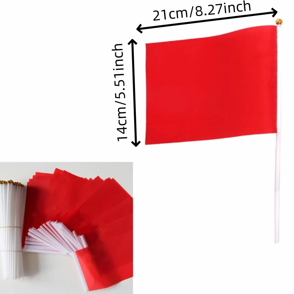 Banderas de mano pequeñas 14x21 cm rojas con varilla y punta de lanza para eventos deportivos