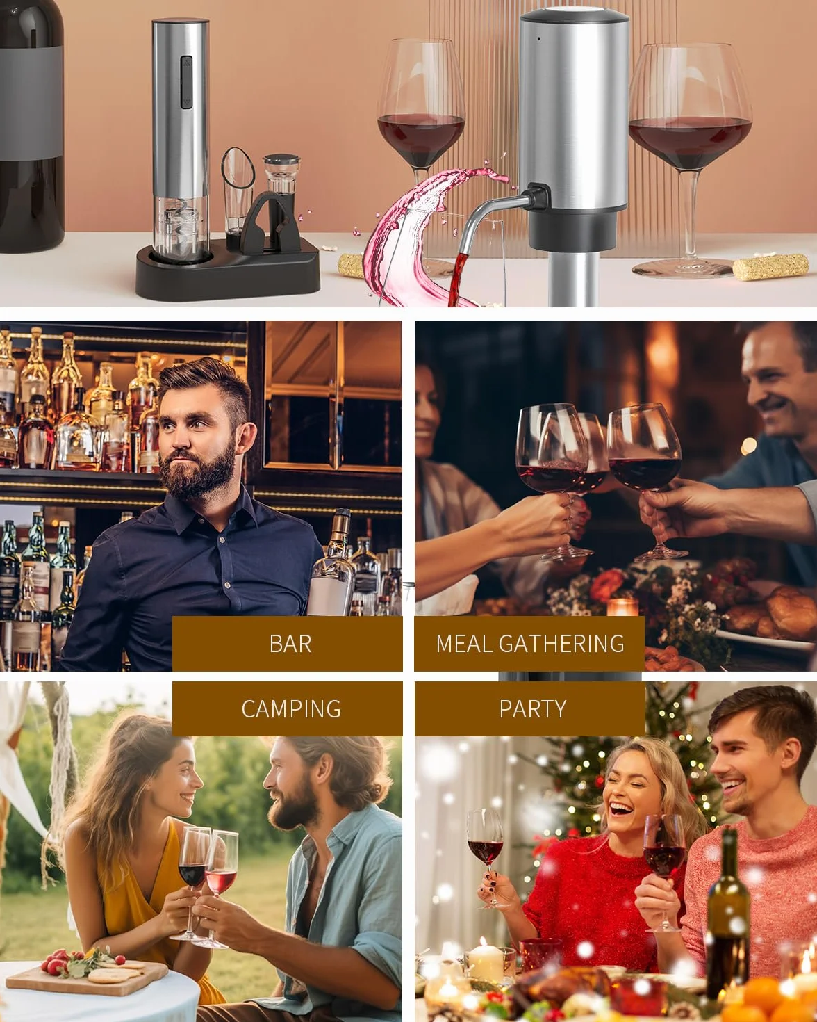 CIRCLE JOY Juego de Abrebotellas Eléctrico 6 en 1 con Sacacorchos recargable y aireador de vino, Tapón de vacío, cortador de papel de aluminio, Sacacorchos Automático para fiestas en el bar de casa