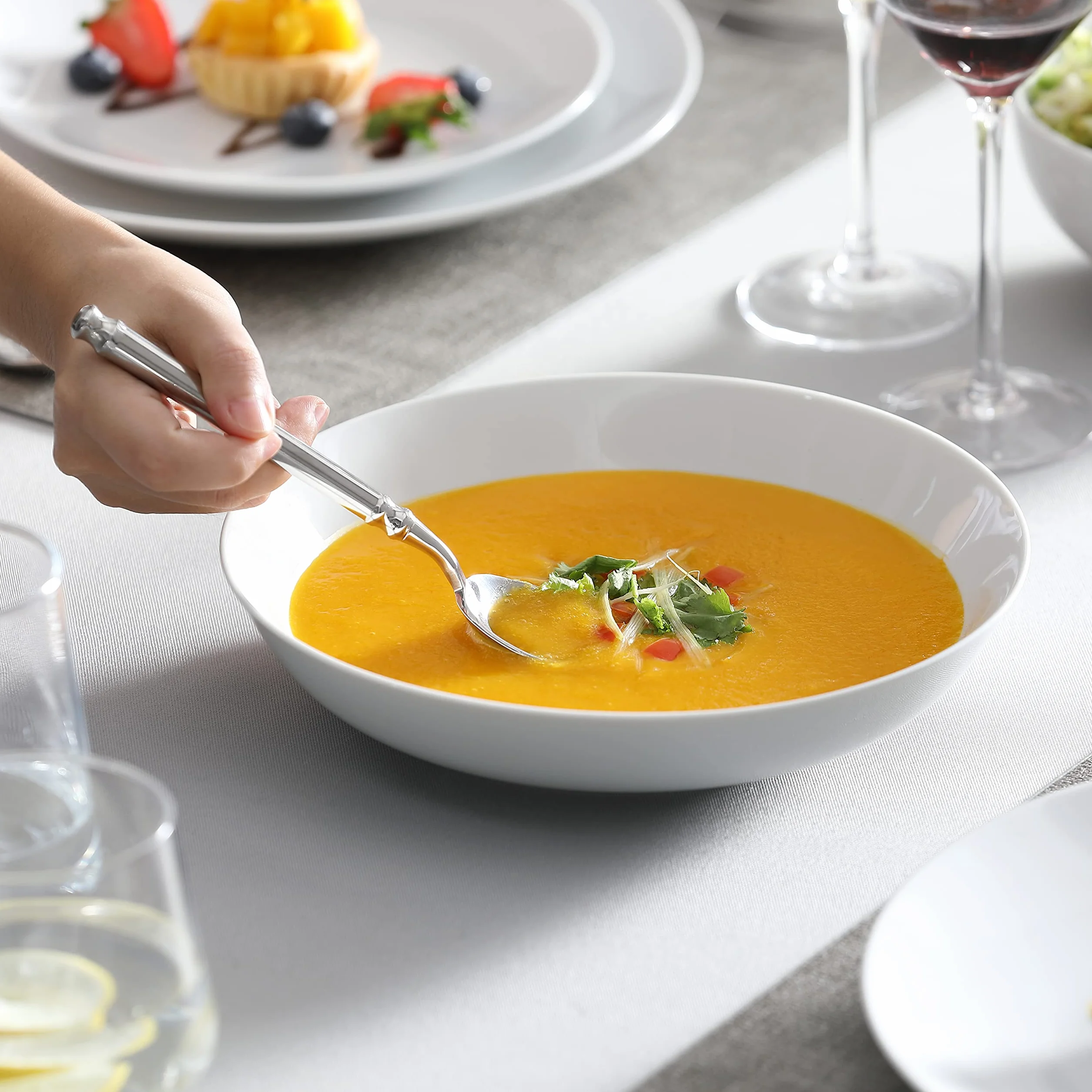 MALACASA AMELIA Vajillas Completas 6 Personas, 24 Piezas – Juego de Porcelana Gourmet Moderna con 6 Platos Llanos, 6 Platos de Postre, 6 Cuencos y 6 Platos Hondos, Apto para Microondas y Lavavajillas