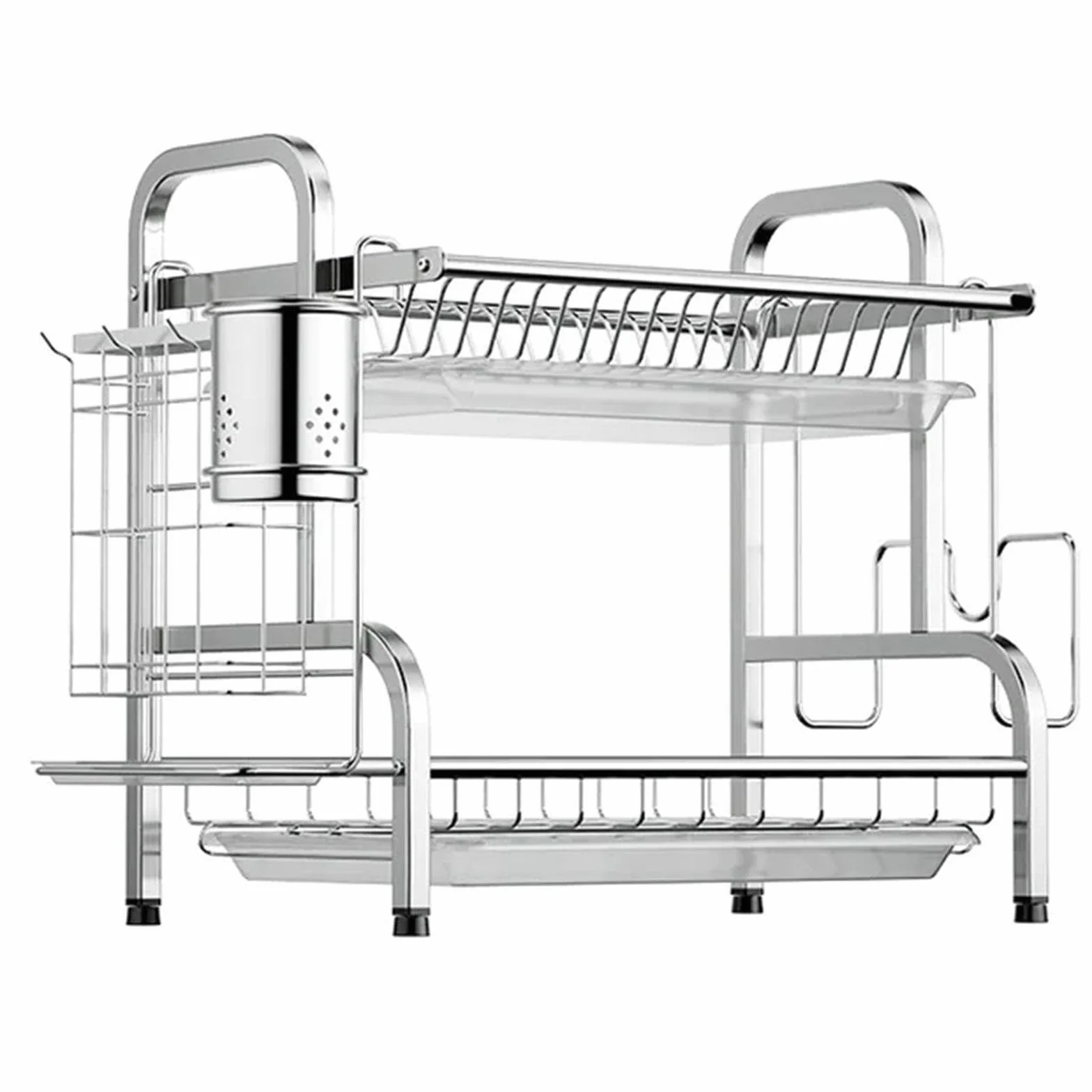 Escurridor de Platos, Soporte para Tazas con Escurridor, Encimera de Cocina, Acero Inoxidable, Bandeja Antigoteo Práctica, Organizador de Platos, 43 cm x 23,5 cm x 39 cm