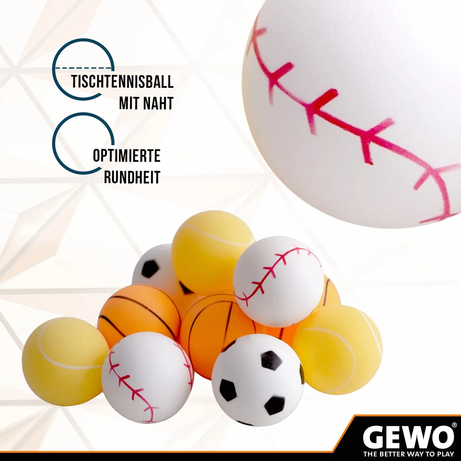 GEWO Pelotas de Tenis de Mesa 40+ 12 Unidades Coloridas 40mm Deportivo
