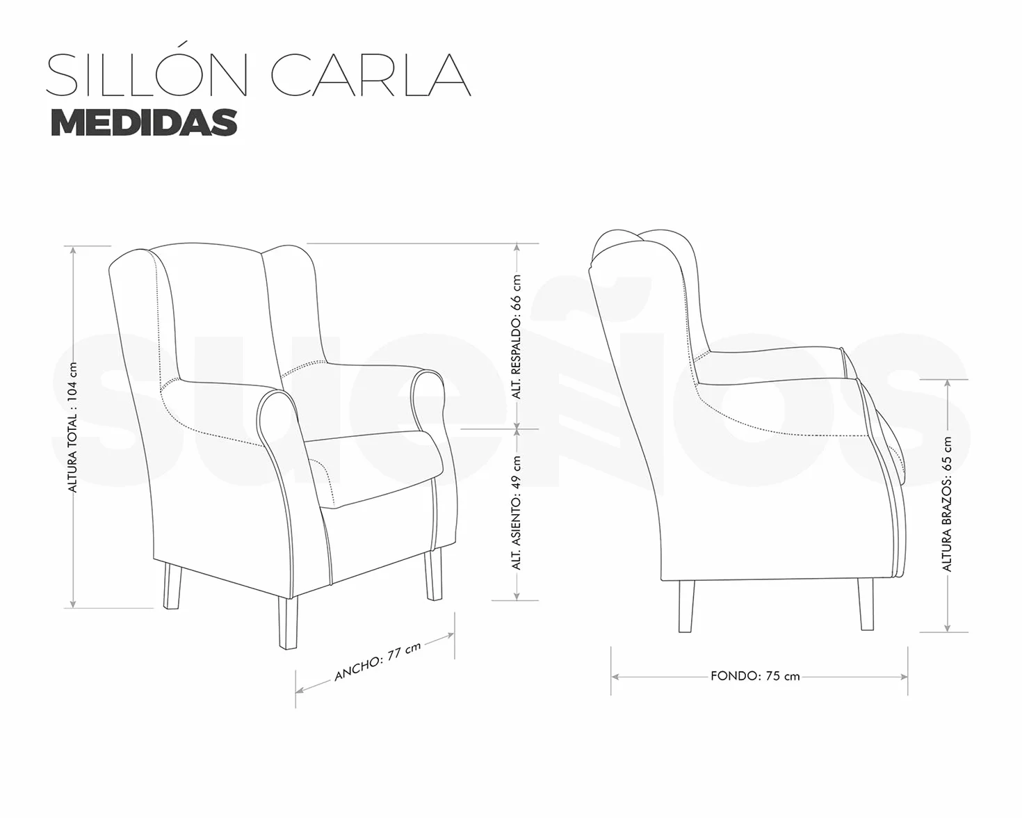 Sillon orejero Carla tapizado en Tela Antimanchas Color Mostaza (104 x 77 x 75 cm). Butaca de Salon o Dormitorio, para Leer, Ver la TV o para Lactancia