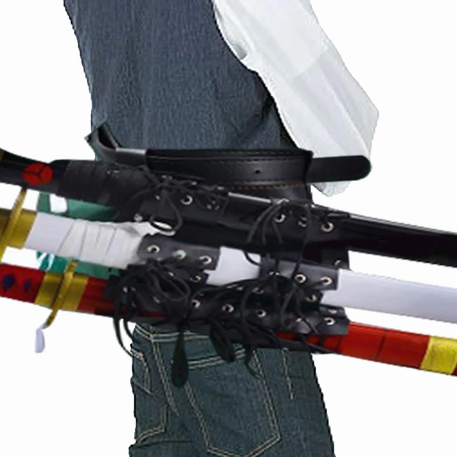 Cinturón ajustable de piel negra para Katana, soporte para anillos, funda de transporte Katana, cosplay anime (3 espadas)