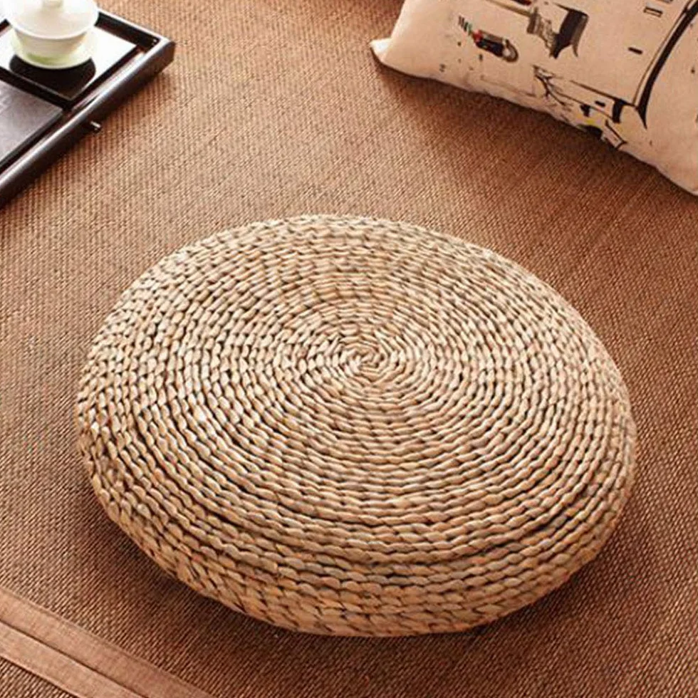 Almohada de Suelo de Ratán, Cojín de Paja Redondo, Alfombra de Suelo de Tatami Tejida a Mano, Tatami Tejido a Mano para Meditación, Zen, Práctica de Yoga o Buda (Brown-50cm)