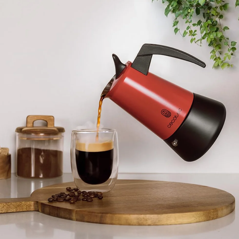 Cecotec Cafetera Italiana Piccolina 900 Green. 450ml, 10 Tazas de Café, Acero Inoxidable, Apta Todas Superficies, Filtro Premium, Válvula Seguridad, Mango Termorresistente, Diseño Elegante