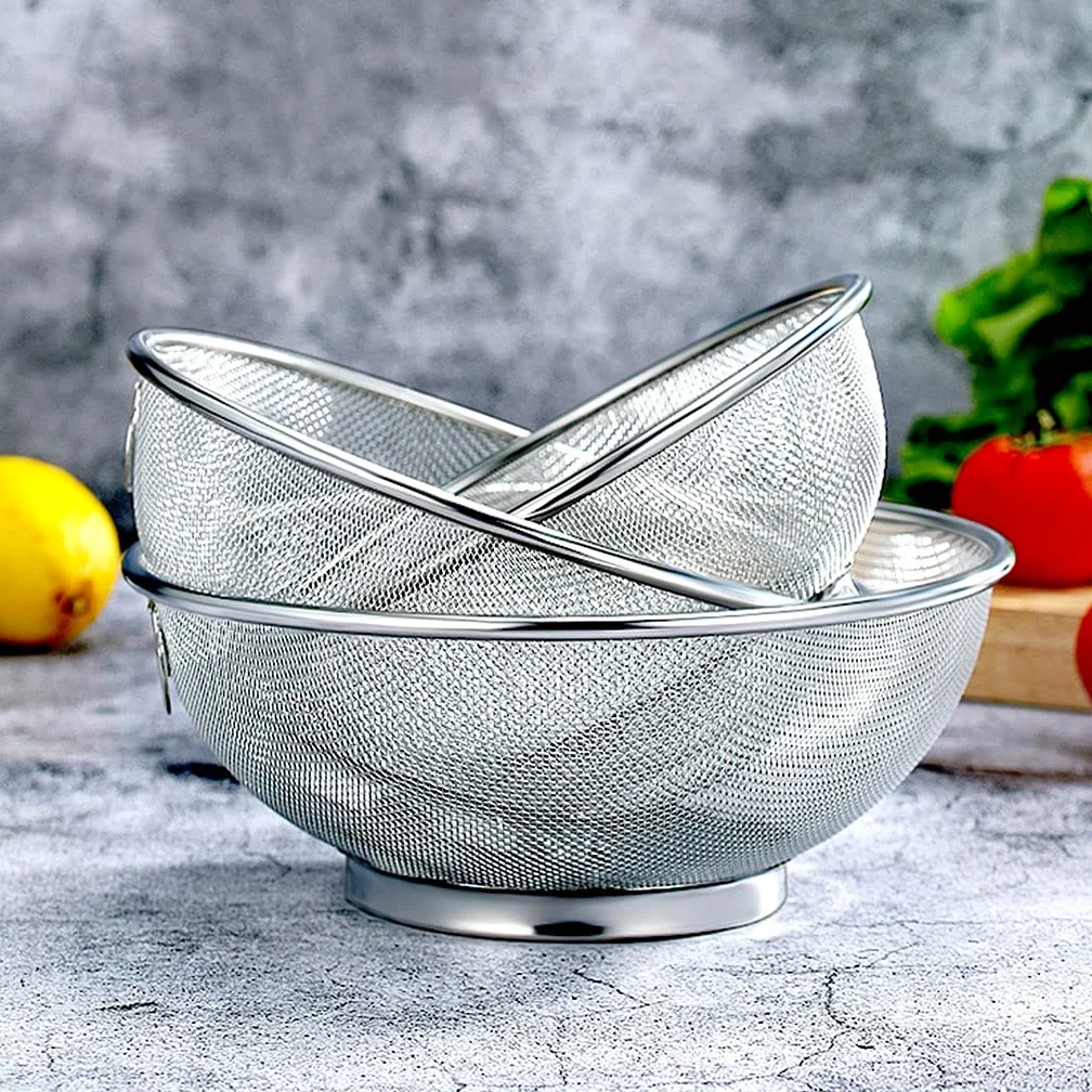 Colador De Acero Inoxidable De Malla Fina, Verduras De Frutas Cesta De Almacenamiento De Drenaje, 18 Cm / 20cm / 22 Cm / 33cm Canasta De Drenaje De Cocina Arroz Lavar El Colador (Color : 24cm Set (me