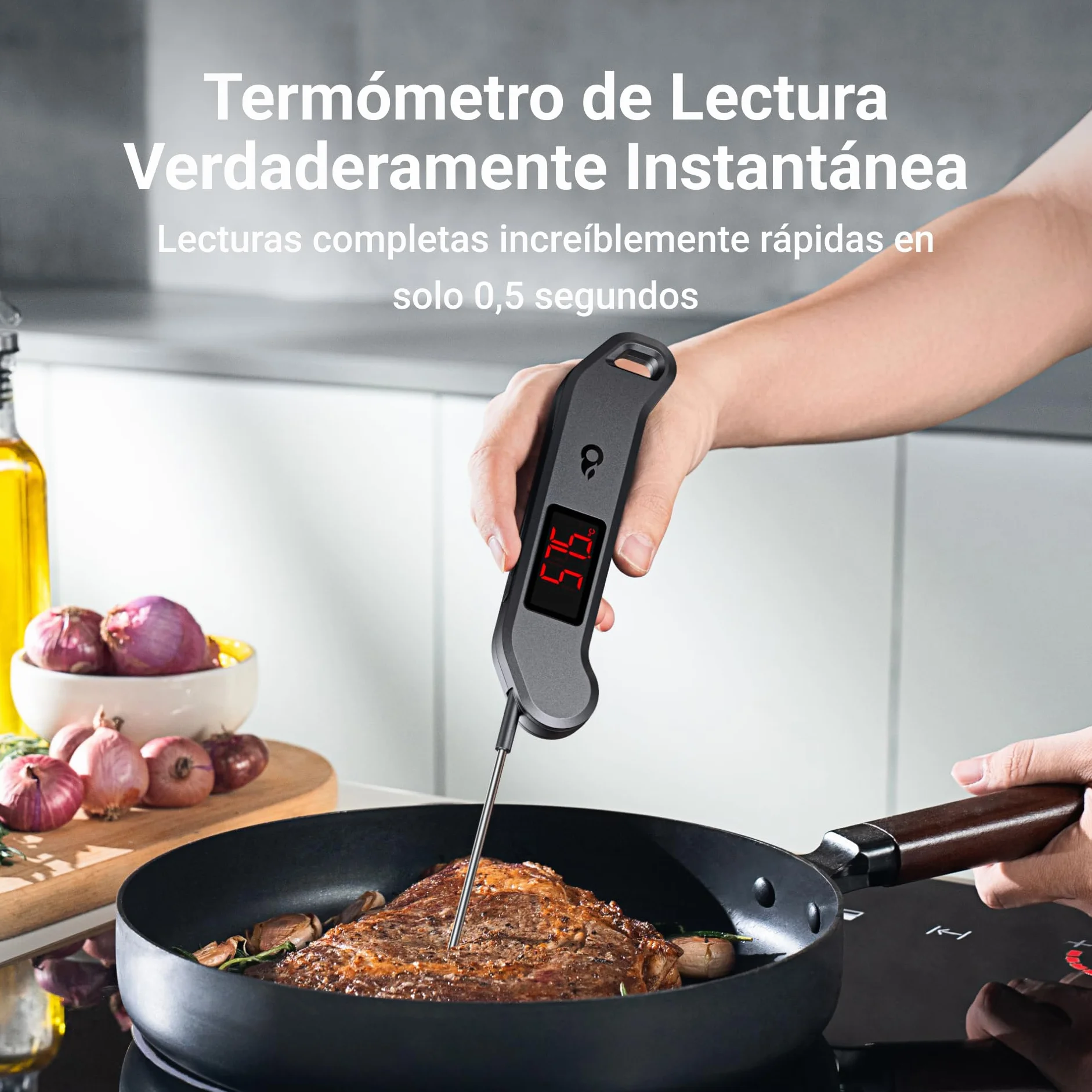 ThermoMaven F1 Stealth Termómetro de Cocina Digital para Carne, Lectura Instantánea en 1 s, Precisión Certificada NIST ±0,3 °C, Impermeable IP65, Pantalla LED Grande, Imán para BBQ, Horno y Plancha