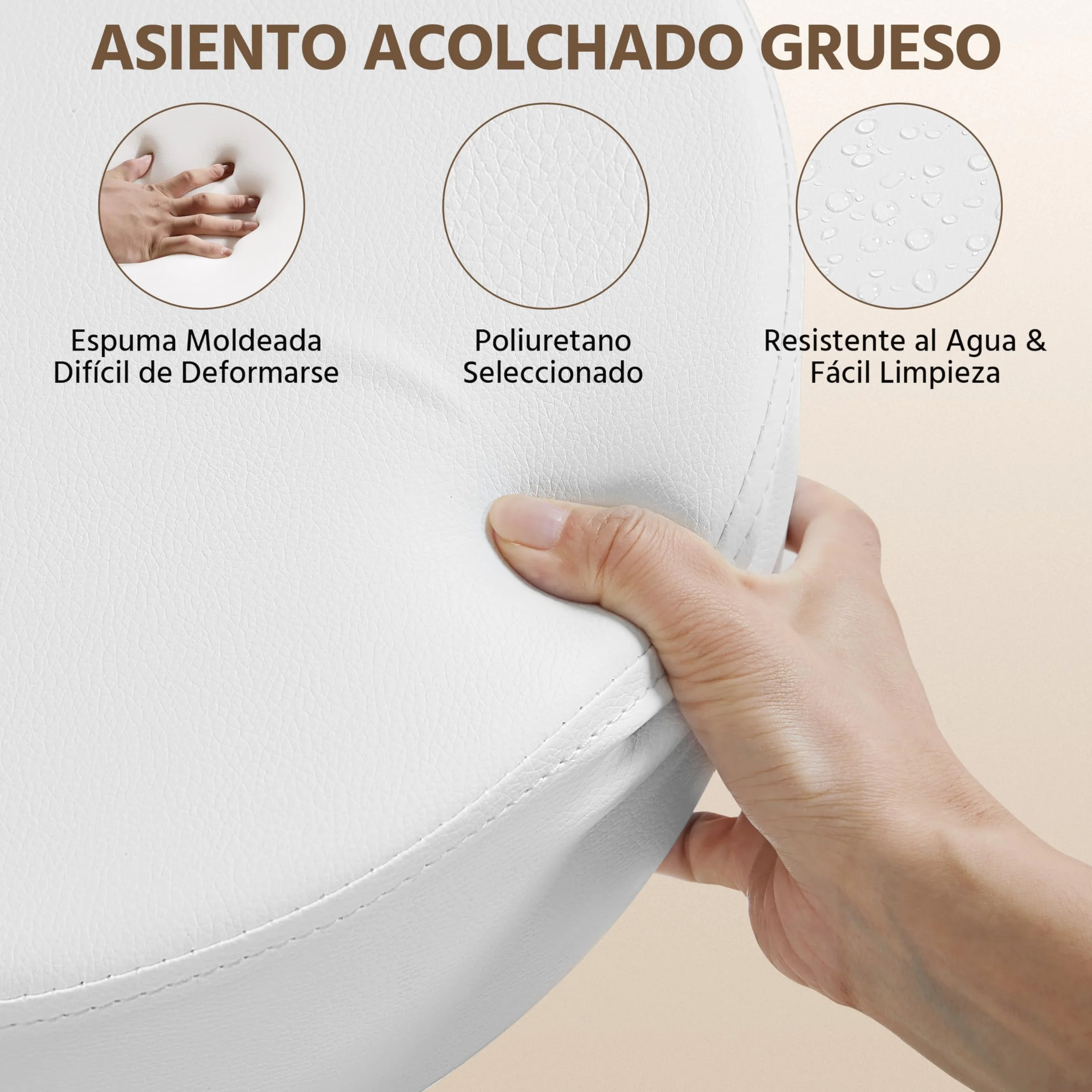 Yaheetech Taburete Giratorio sobre Ruedas, Taburete Rodante Regulable, 46-61.5 cm,Asiento Tapizado de Polipiel Sintético,para Hogar Oficina,Estudio,Tatuajes Salón,Masajes Centro,Belleza,Blanco
