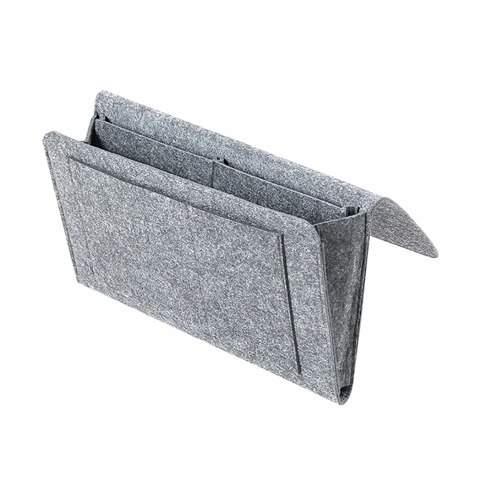 Organizador de almacenamiento para colgar en la mesita de noche de fieltro para colgar en el hogar, rieles de cama, sofá, literas (gris)