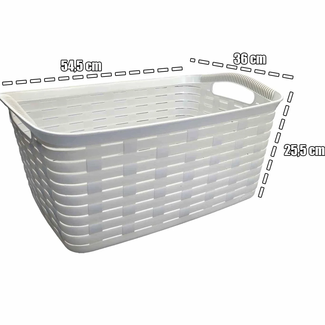AC - Pack de 3 Cesta con asa Modelo Original - Fabricado en plástico - Cesta de Almacenamiento - 25,5 x 54,5 x 36 cm - Color Blanco Roto