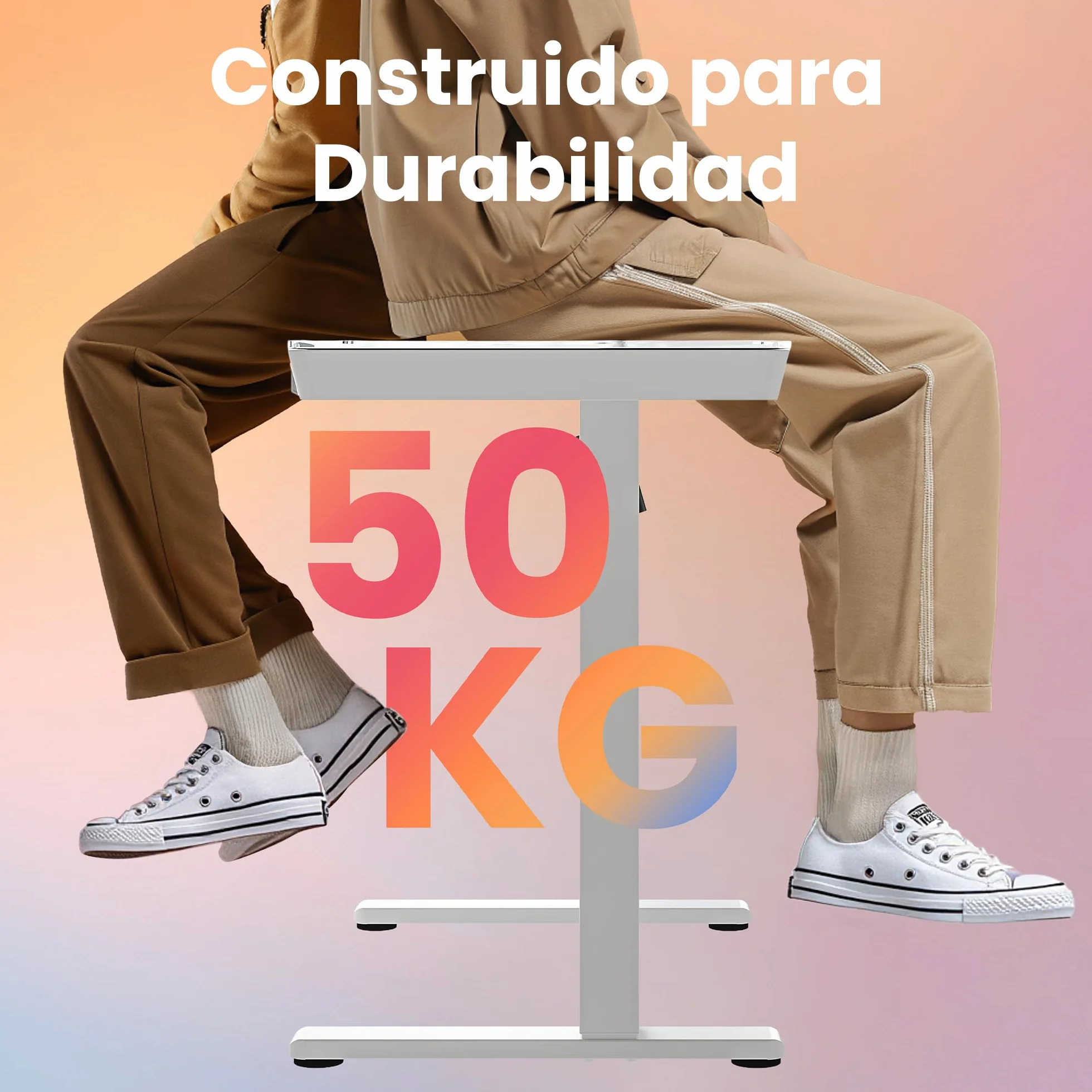 HUANUO 88 x 50 cm Escritorio Elevable, Mesa Elevable de Vidrio con Cajón, Puerto Carga USB y Panel Inteligente de 3 Memorias, Vidrio Blanco