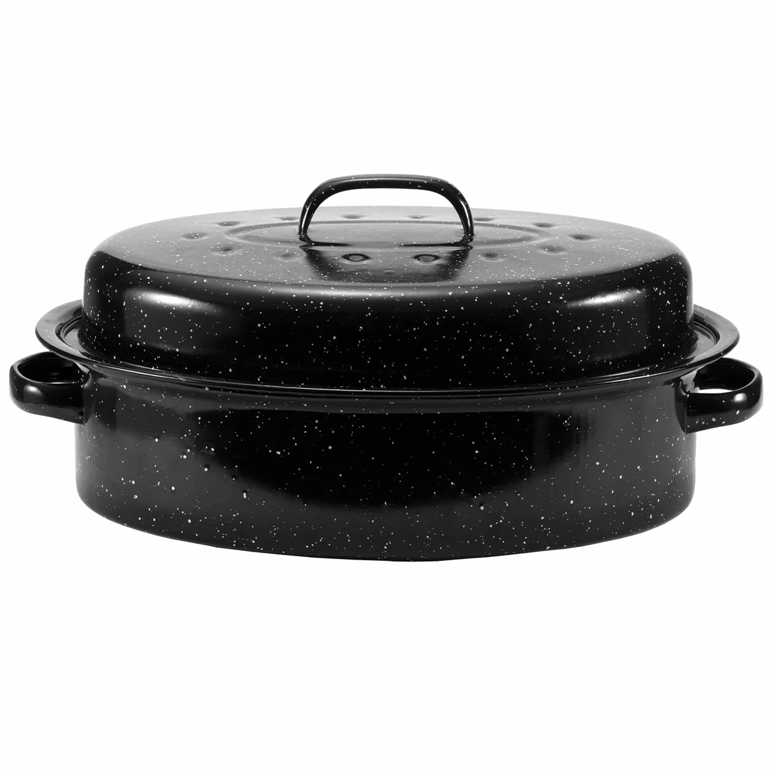 JY COOKMENT Asador ovalado esmaltado de 15.7 pulgadas con tapa abovedada, para pavo, pollo, jamón, apto para lavavajillas