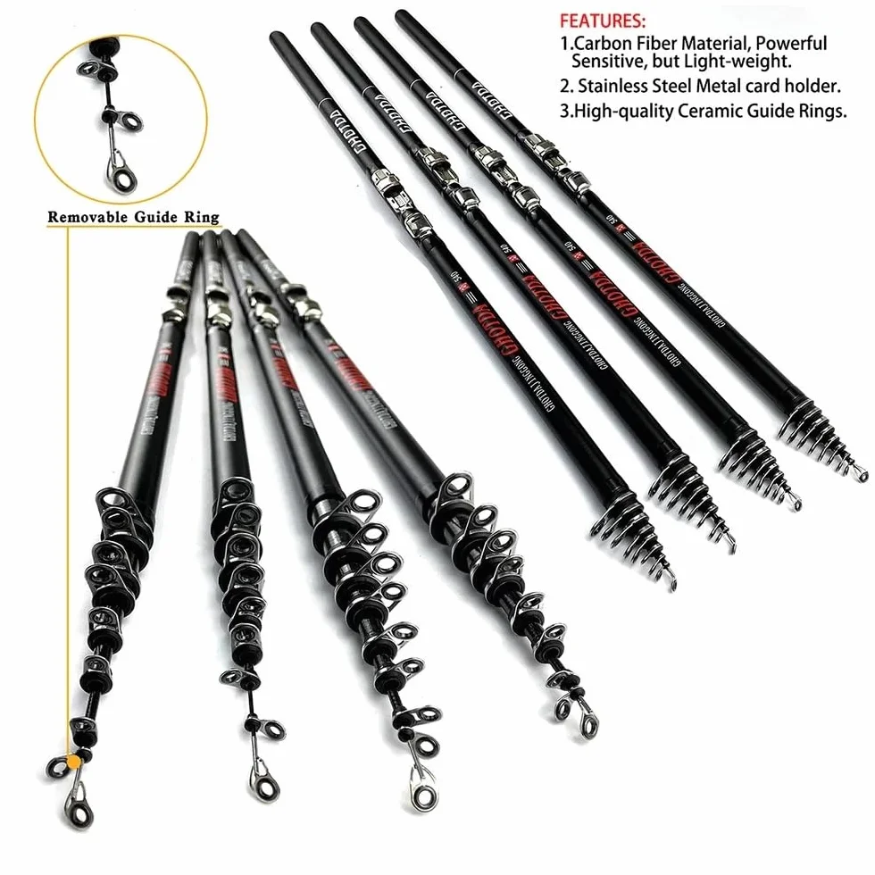 Caña de Pescar Surf Mar 6,3m 5-20g Fibra de Carbono Ultraligero Telescópica