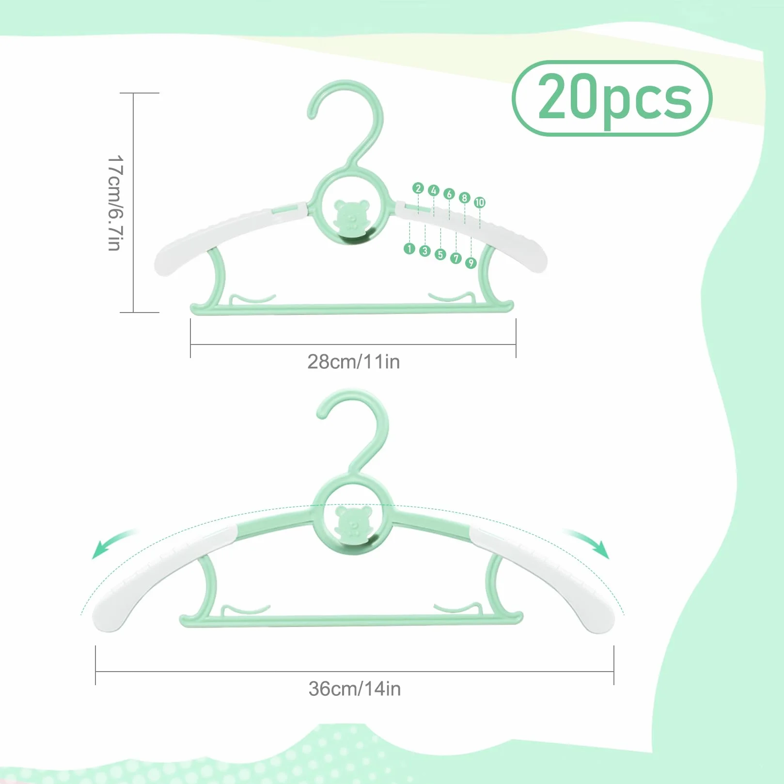 Perchas Ropa Bebe Extensibles Plástico con Ganchos Apilables Forma de Oso para Niños