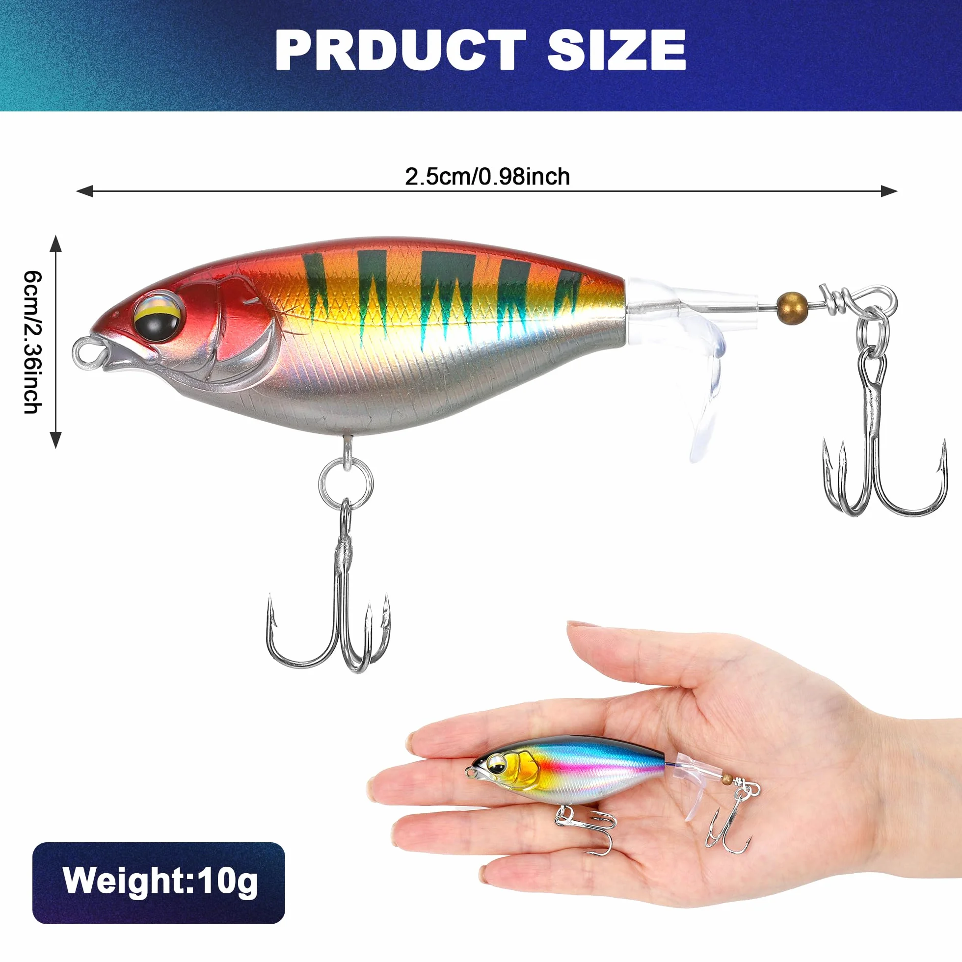 5 Piezas Señuelos Pesca Spinning 3D con Caja - Cebo Artificial Anzuelos Triples Agua Dulce y Salada para Trucha Lubina Lucio Black Bass