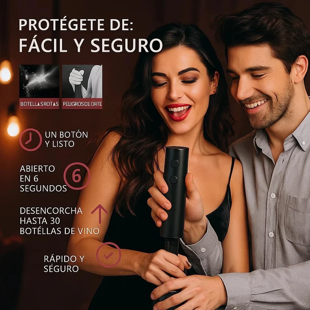 Sacacorchos eléctrico profesional con cortacápsulas, aireador y vertedor, Abridor de vino con base elegante, Regalos originales para hombre cumpleaños, Navidad o San Valentín, funciona con 4 pilas AA