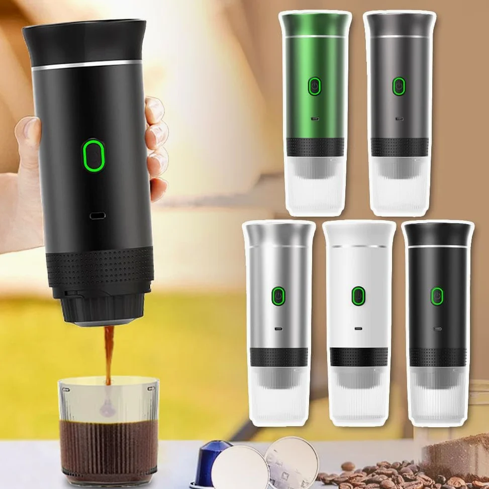 Máquina de café expreso portátil, autocalentamiento de 4 a 6 minutos, cafetera portátil 3 en 1, carga de tiempo lento, 50 cápsulas, para una pequeña
