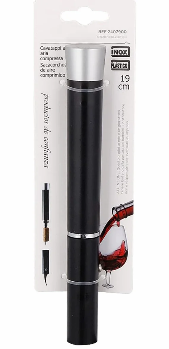 Sacacorchos de aire comprimido, abridor de botellas de vino profesional, sacacorchos de vino inoxidable (2 en 1 de 19 cm)