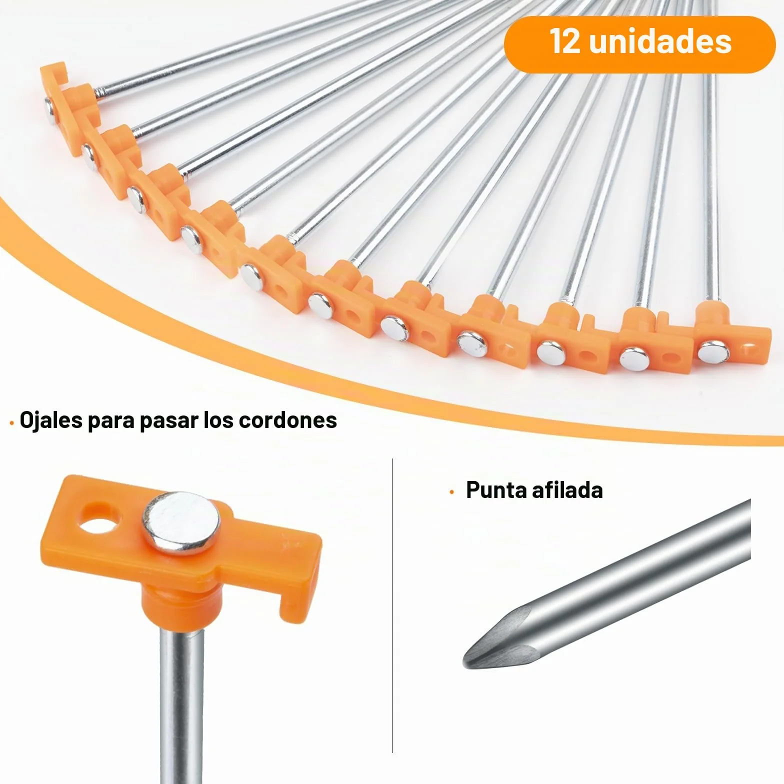 Piquetas de Acero para Carpa 18 cm Camping con Bolsa de Almacenamiento 20pcs Naranja