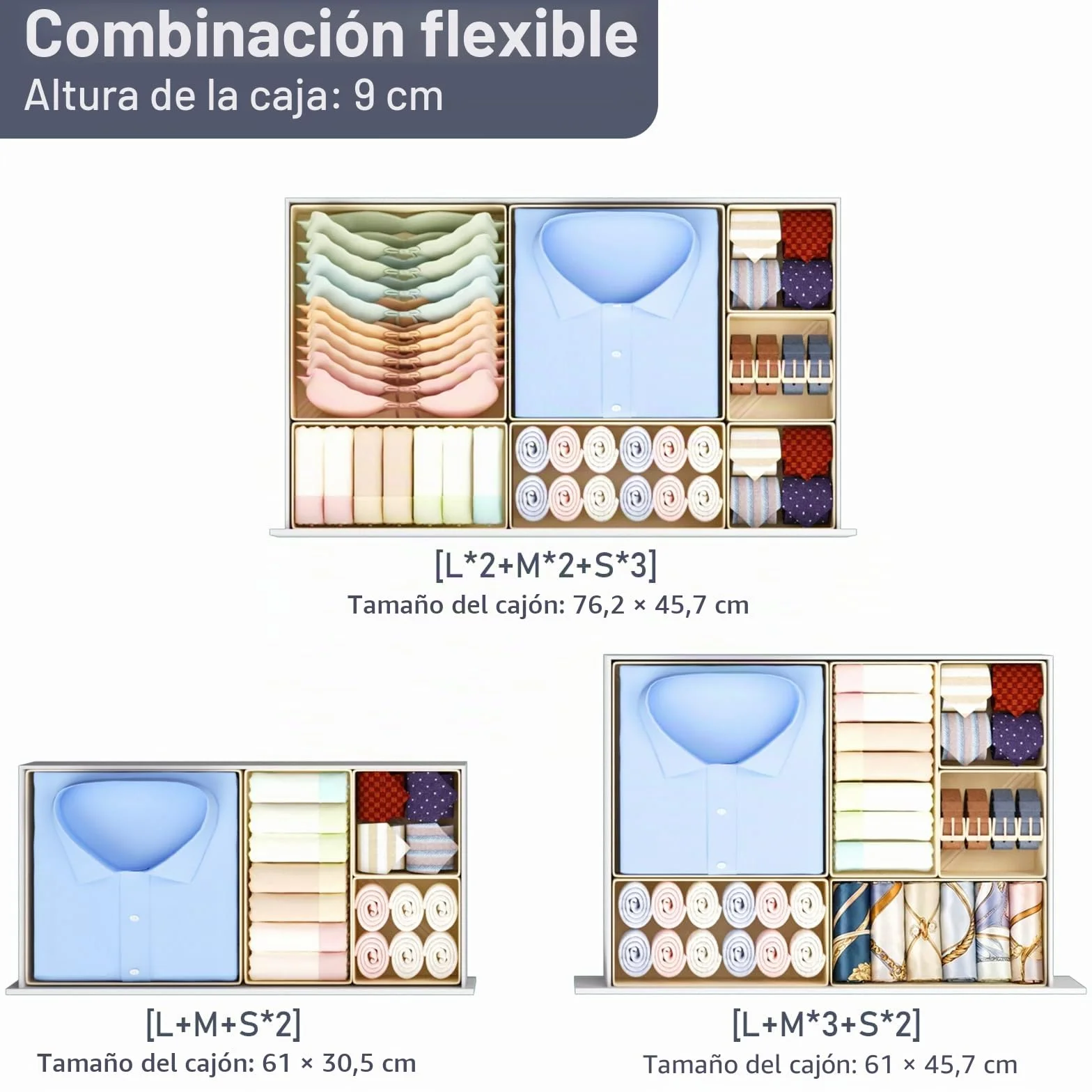 Organizador de Cajones DIMJ - 21 Cajas Plegables de Tela No Tejida para Almacenaje, Beige