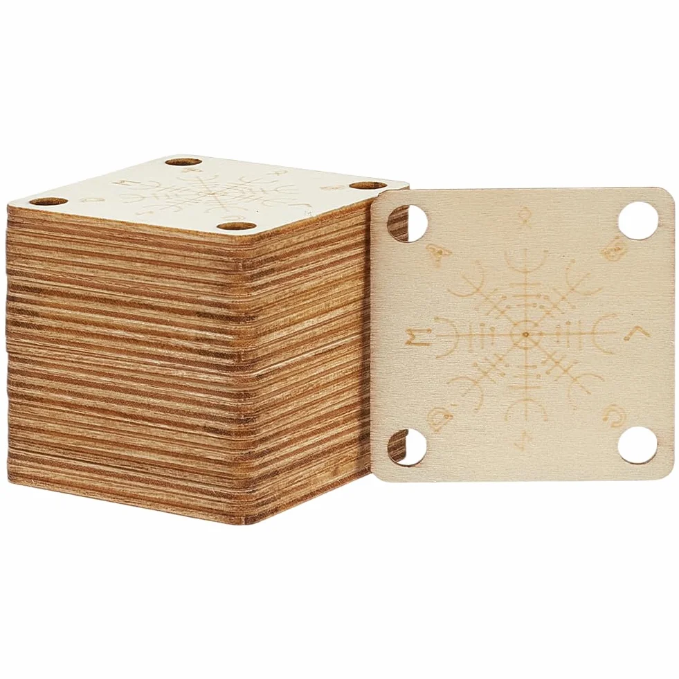 FINGERINSPIRE 24 tarjetas de tejido de madera para tableta, 4 agujeros, 39 mm, cuadradas, color almendra blanqueada, tablero de telar de madera, herramienta de tejido hecho a mano, suministro de