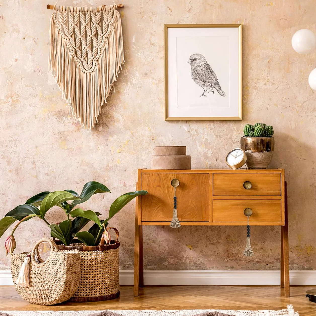 HOMSFOU Adorno Colgante De Cuentas De Madera con Borlas para Decoración De Manillas De Puertas Estilo Rústico para Hogar Oficina Tienda 8.26X1.18X0.39In Paquete De 6