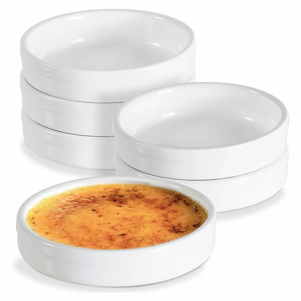 Ramekins - Ramekins de cerámica para hornear natillas poco profundas, aptas para horno, 4 onzas, moldes para quiche, paquete de 6