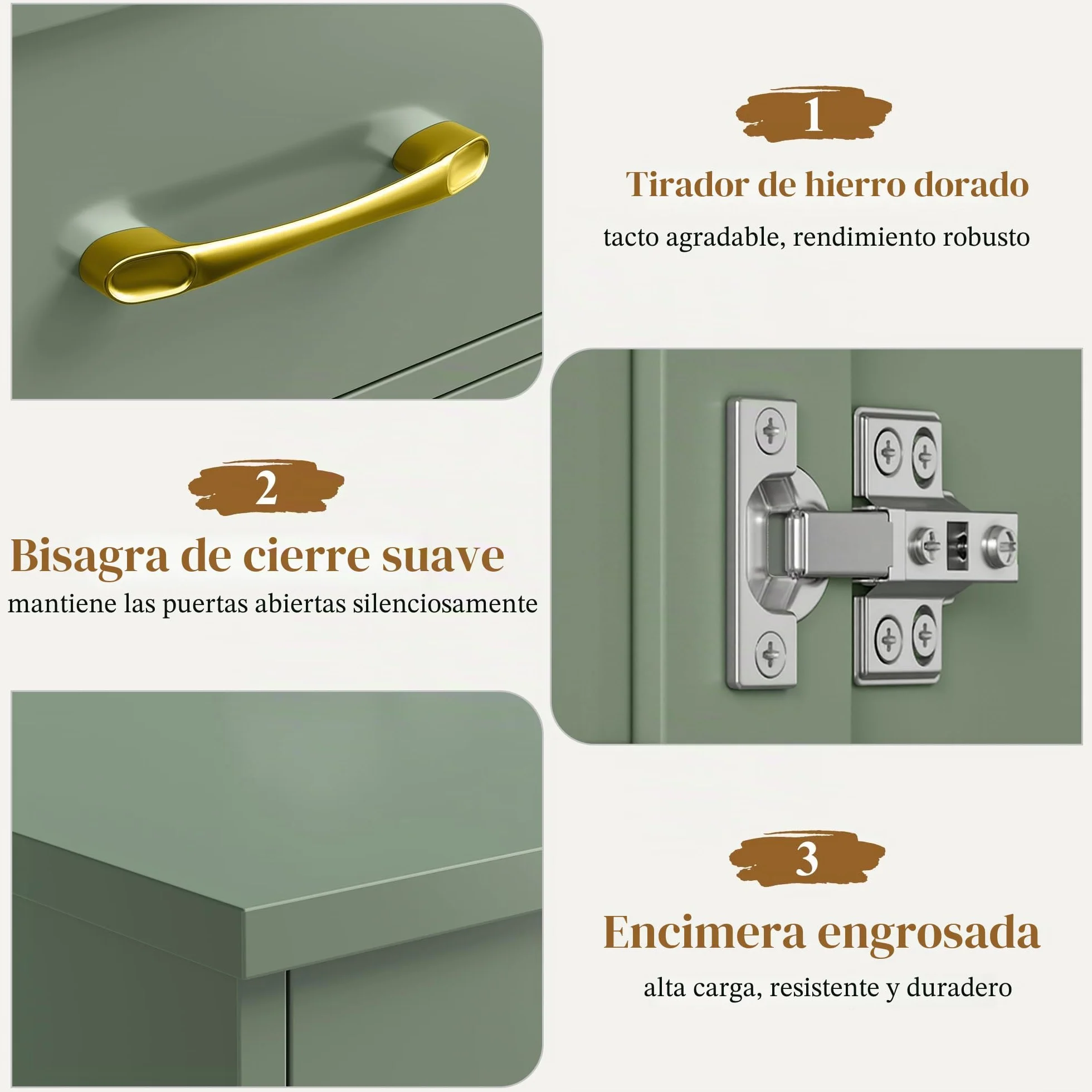 HOCSOK Aparador 140cm, Armario de Cocina, Armario Almacenaje con 4 Puertas y 3 Cajones, Mueble Auxiliar de Cocina con Estantes, para Comedor Entrada Salón, Verde