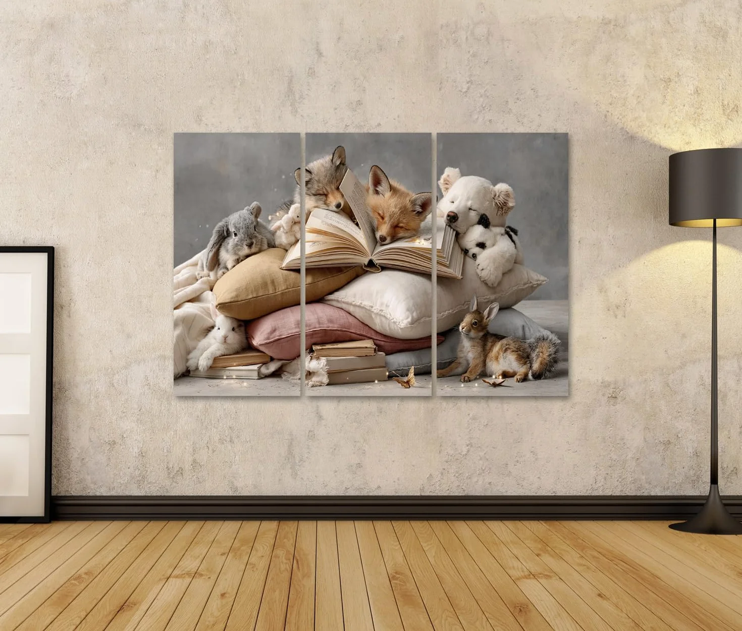 islandburner Cuadro sobre lienzo con diseño de animales de ensueño, libro de cuentos de hadas, ilustración para habitación infantil, 3 piezas