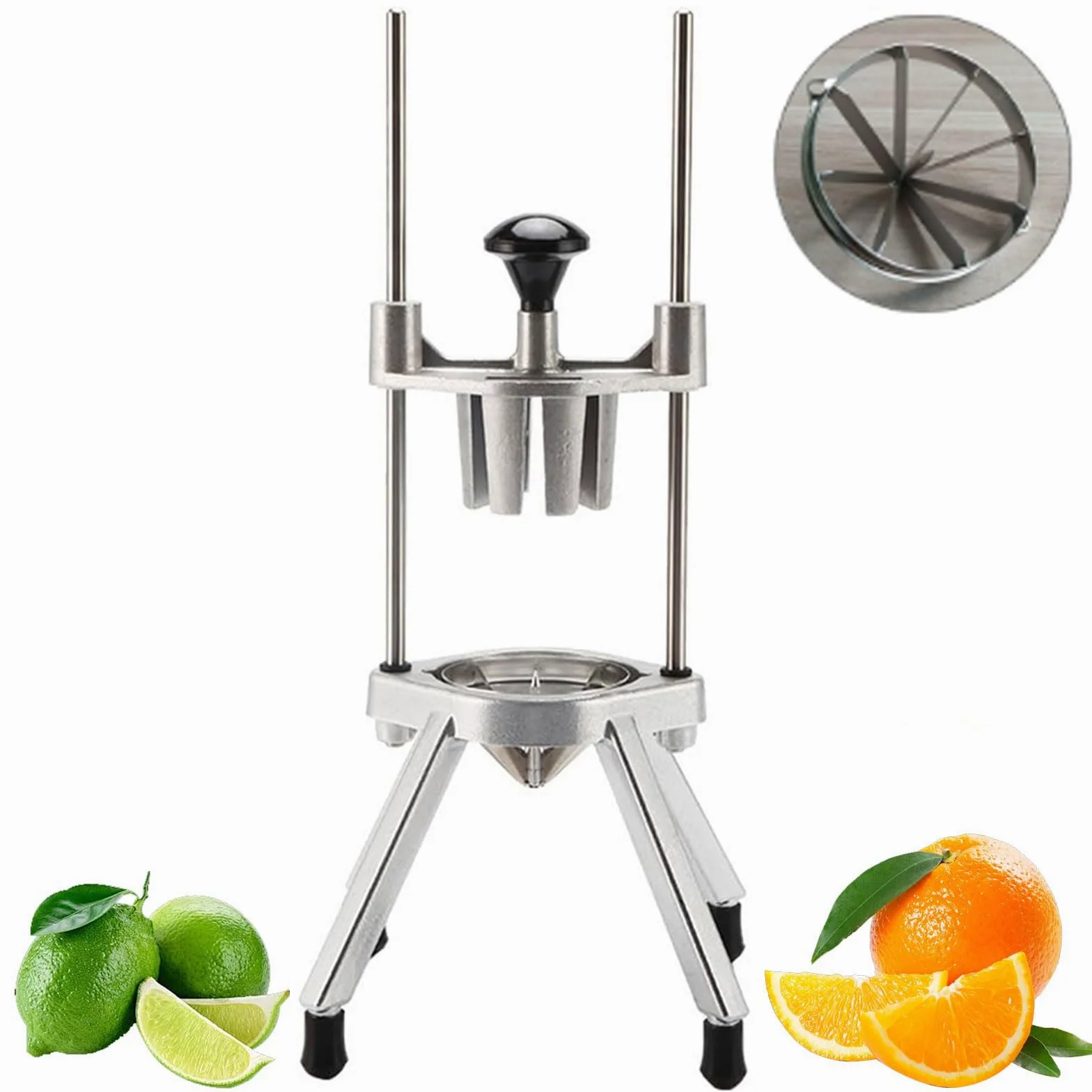Cortador de frutas comercial, cortador manual de acero inoxidable para cortar sin esfuerzo, 6 dientes para cuñas de 4/6/8/12, apto para lavavajillas para cocina, bar y fiestas