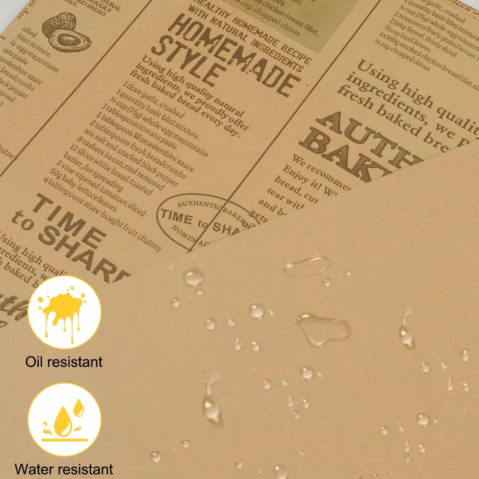 100 Piezas Papel Horno, 25 x 25 cm Antigrasa Hamburguesa Papel para Envolver Alimentos Aspecto de Periódico
