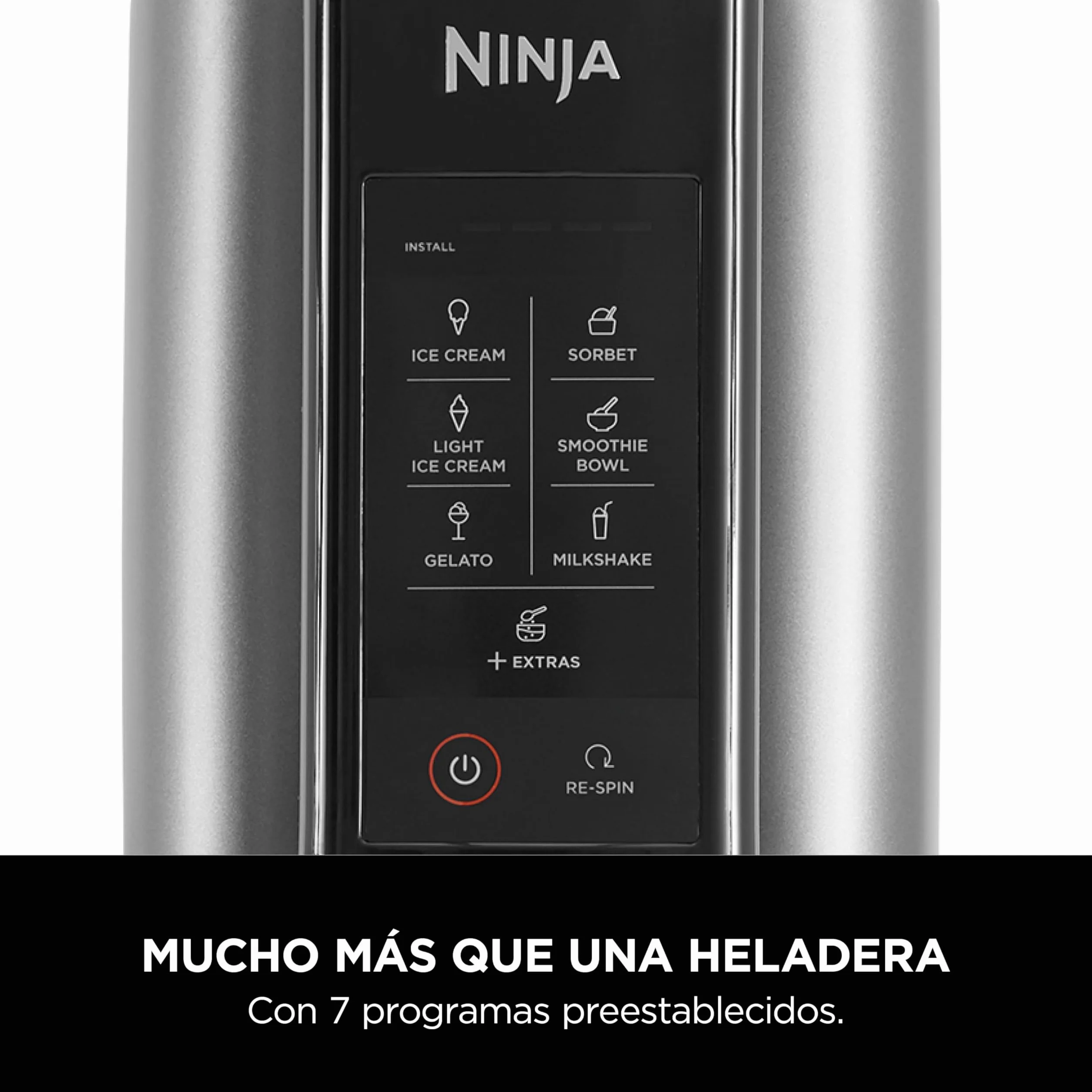 Ninja CREAMi Heladera Eléctrica Multifunción - 7 Programas para Helado, Gelato, Sorbete, Smoothie Bowls y Batidos - 2 Tarrinas con Capacidad Total de 1,4 l - Negro y Plata, NC302EU
