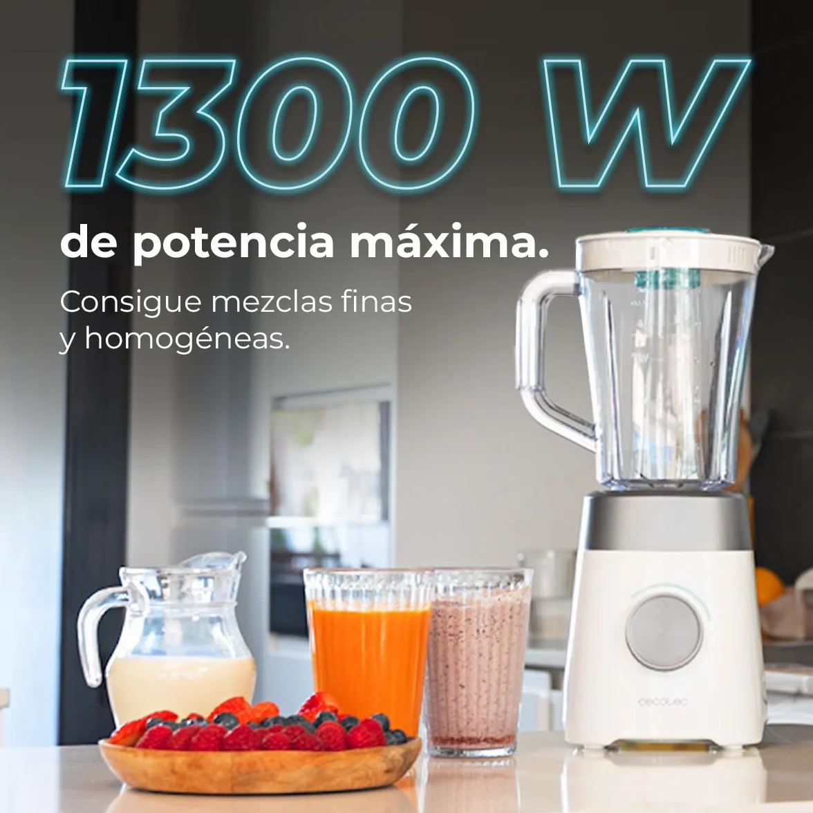 Cecotec Batidora de Vaso 1,5L Power Black Titanium 1300W 20000RPM Cuchillas Titanio 2 Velocidades Función Pulse