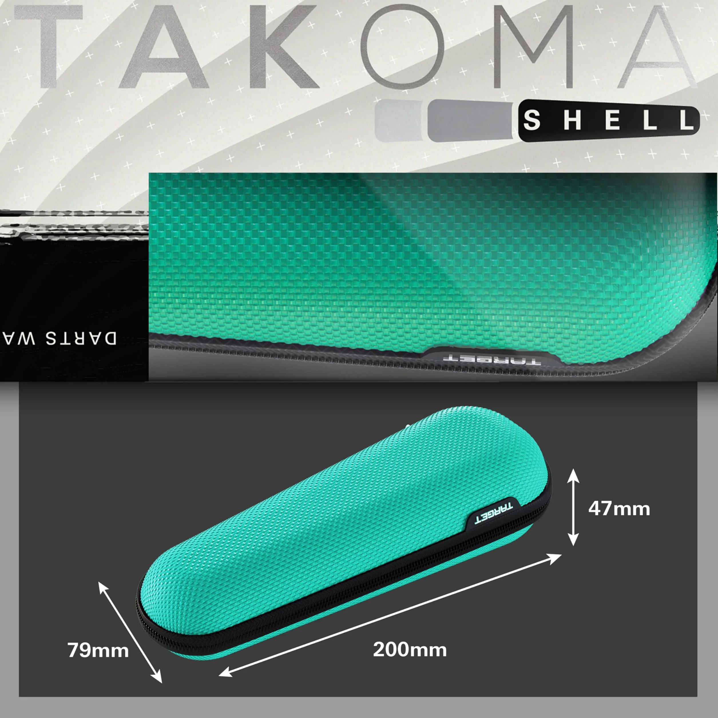 Target Japan Takoma Shell Wallet, Verde Azulado| Funda para Dardos, Porta Dardos, Contiene 3 Dardos Completamente Montados, Funda Protectora de EVA para Dardos con Cremallera