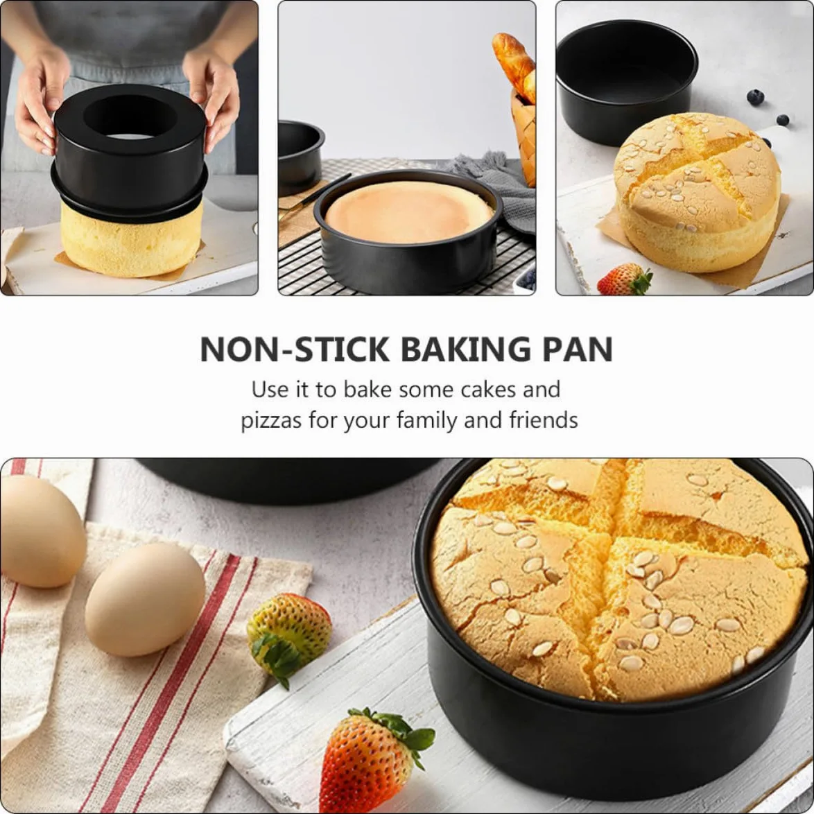 PRETYZOOM Molde para Pasteles de Acero al Carbono con Fondo Desmontable, Antiadherente, Pack de 3 Piezas Adecuado para Hornear Bizcochos y Mousses en Casa