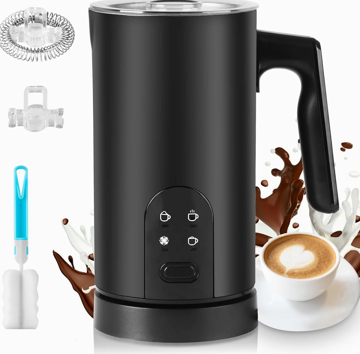 Espumador De Leche Eléctrico 4 En 1 con Calentador De Leche 350ml, Batidor Automático De Espuma Caliente Y Fría De Acero Inoxidable 304 para Café Latte Cappuccino Macchiato Chocolate Caliente