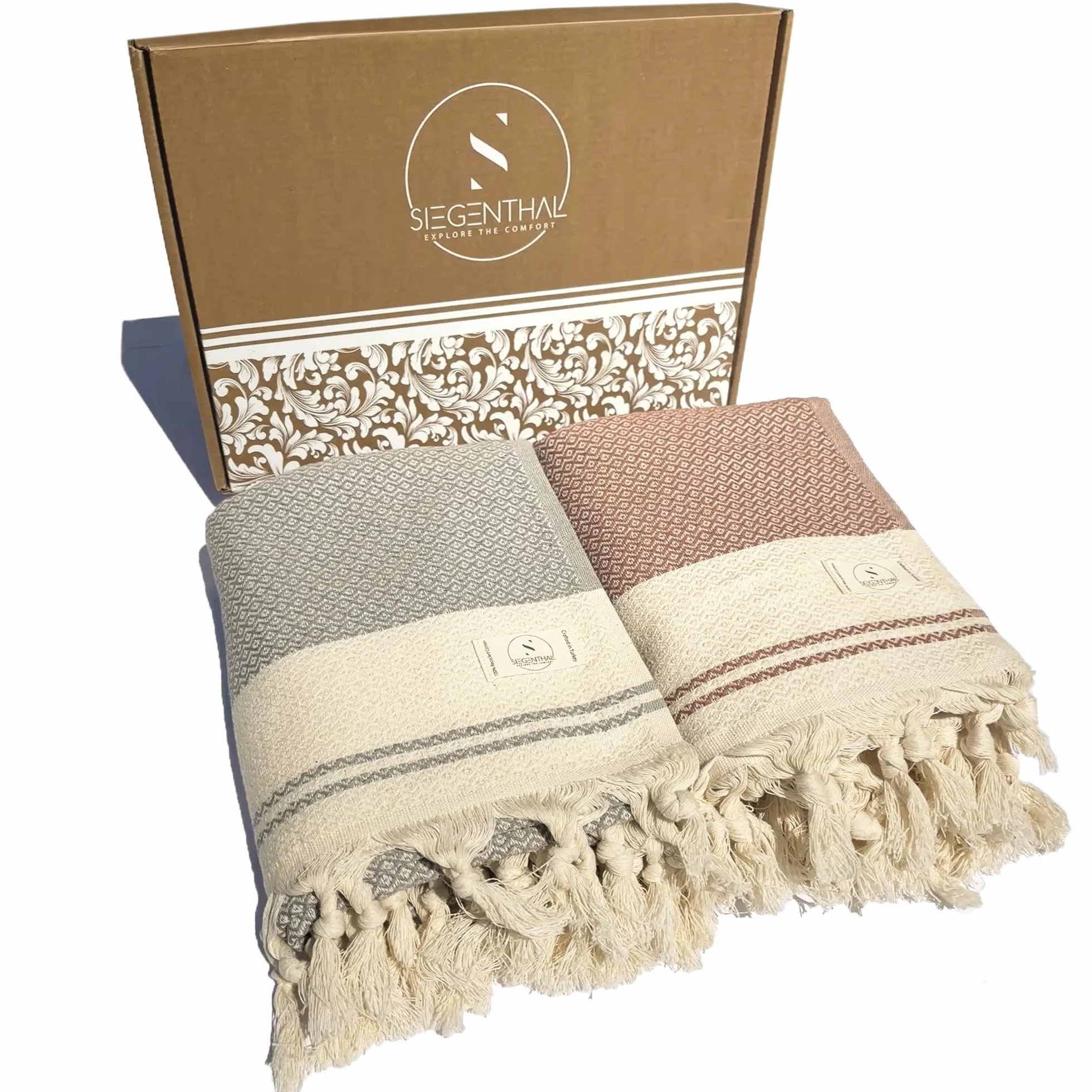 Juego de 2 toallas de hammam, toalla de playa y sauna ligera de algodón 100% reciclado, secado rápido, grande y suave, 90 cm x 200 cm, ideal para playa, sauna, yoga, pícnic, gris y rojo