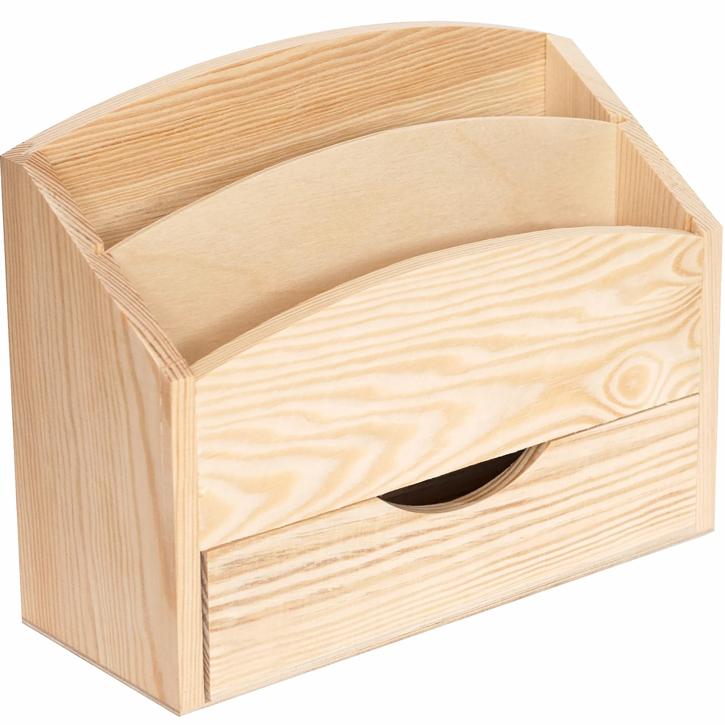 Creative Deco Organizador Escritorio Madera | 2 Compartimentos y Cajón | 25 x 10 x 20,5 cm | Clasificador Documentos Cartas Papeles | Perfecto para Decoupage y Decoración