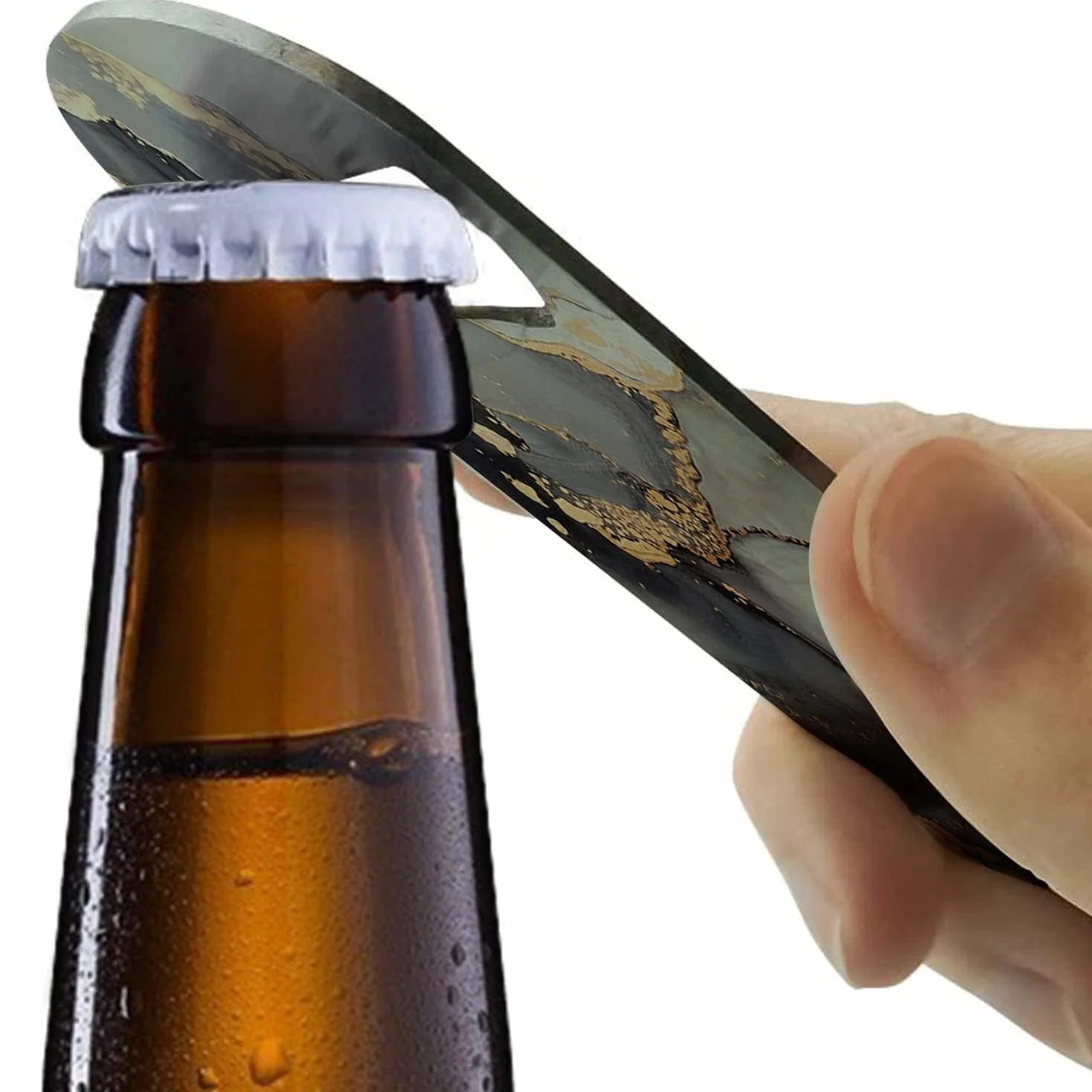 Abridor de botellas plano resistente para camarero, abridor de botellas de cerveza de acero inoxidable, 7 pulgadas, mármol gris y negro