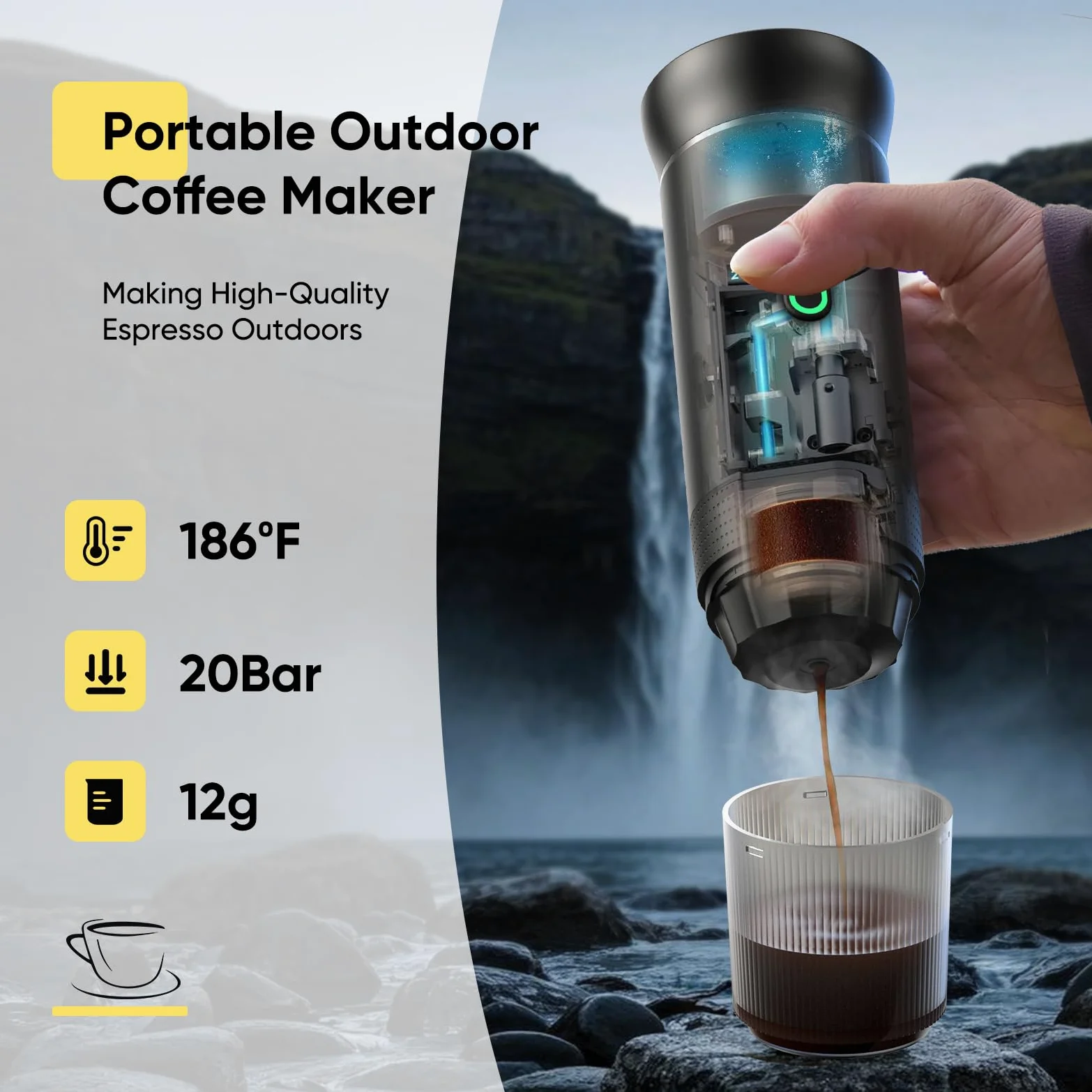 Máquina de café expreso portátil, cafetera de viaje para camping, cafetera autocalentable con USB-C, compatible con café molido y cápsulas NS, cafetera espresso portátil para RV, hogar, senderismo