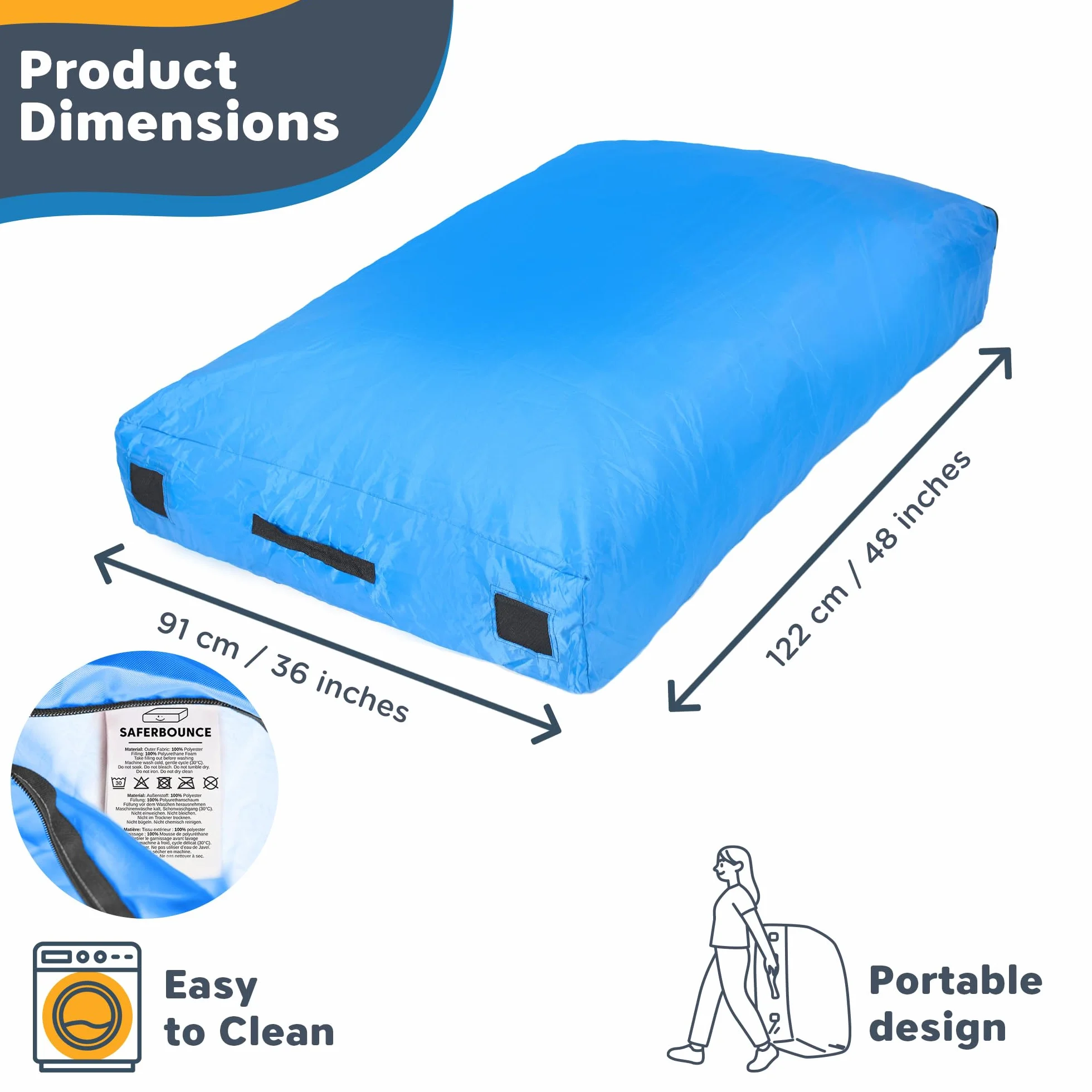 SaferBounce Sensory Crash Pad para Niños 152x152 cm Colchoneta Autismo Alfombra Espuma Escalada Gimnasia